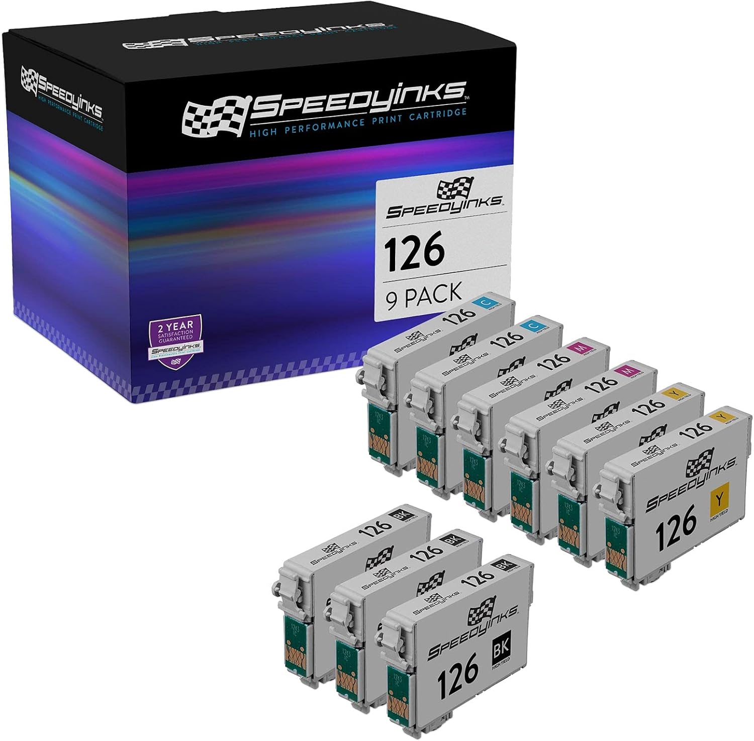 SPEEDYINKS Remanufactured Replacement for Epson 126 Ink Cartridges High Capacity (3 Black 2 Cyan 2 Magenta 2 Yellow 9-Pack) for use in Workforce 435 520 635 645 WF-3520 WF-3530 WF-3540 WF-7010