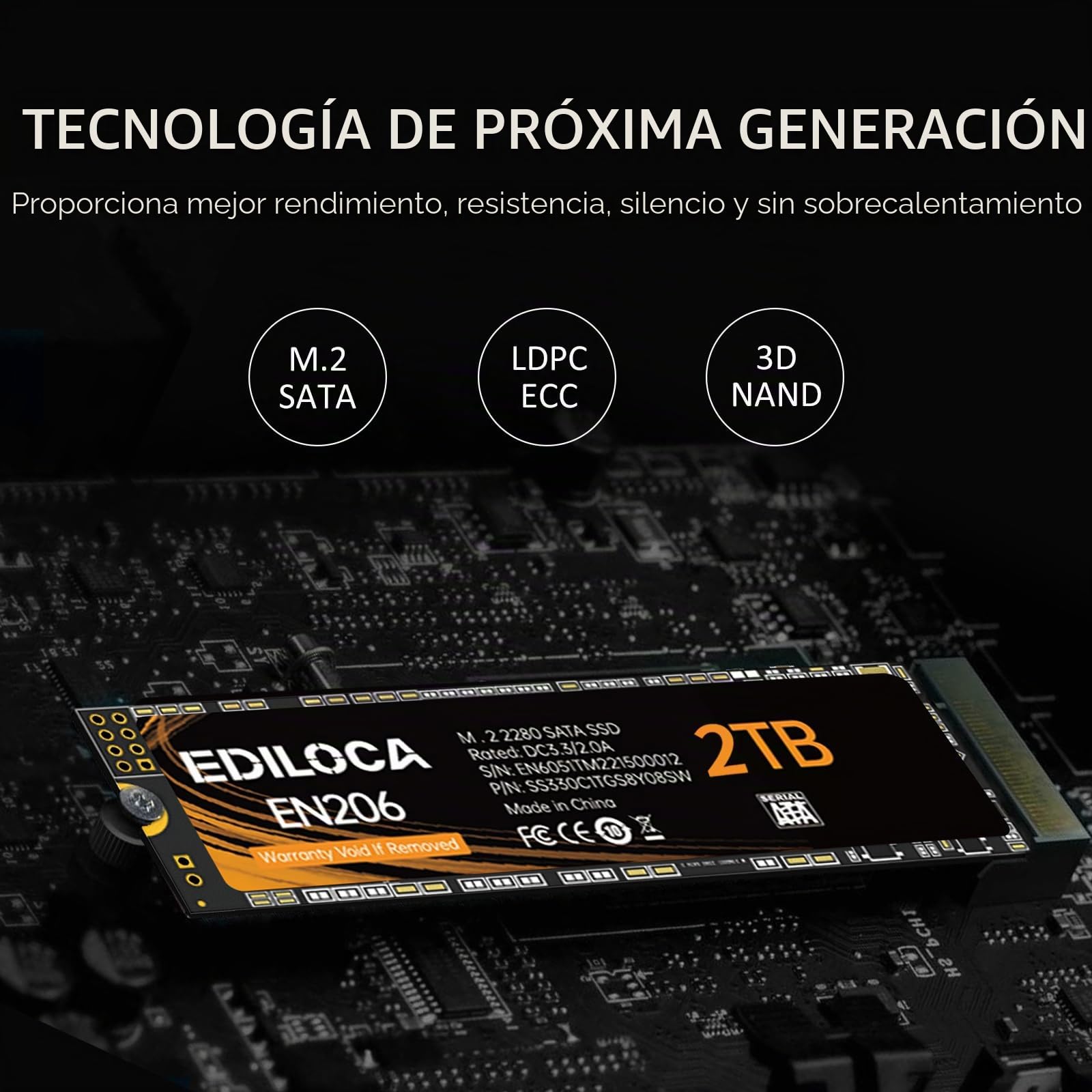 Ediloca EN206 2TB 3D NAND M.2 SSD, M.2 2280 SATA III 6Gb/s SSD Disco Duro Interno, Velocidad de Lectura/Escritura de hasta 550/480 MB/s, Compatible con ultrabooks, tabletas y Mini PC