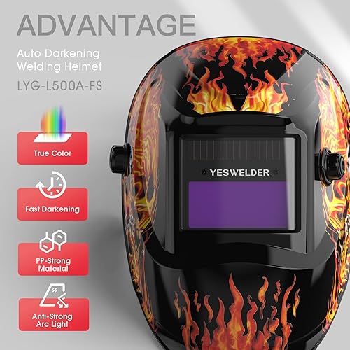 Miniatura 2 de YESWELDER Casco de soldadura de oscurecimiento automático con energía solar de color verdadero, sombra ancha 49-13 para TIG MIG ARC Weld Hood Helmet