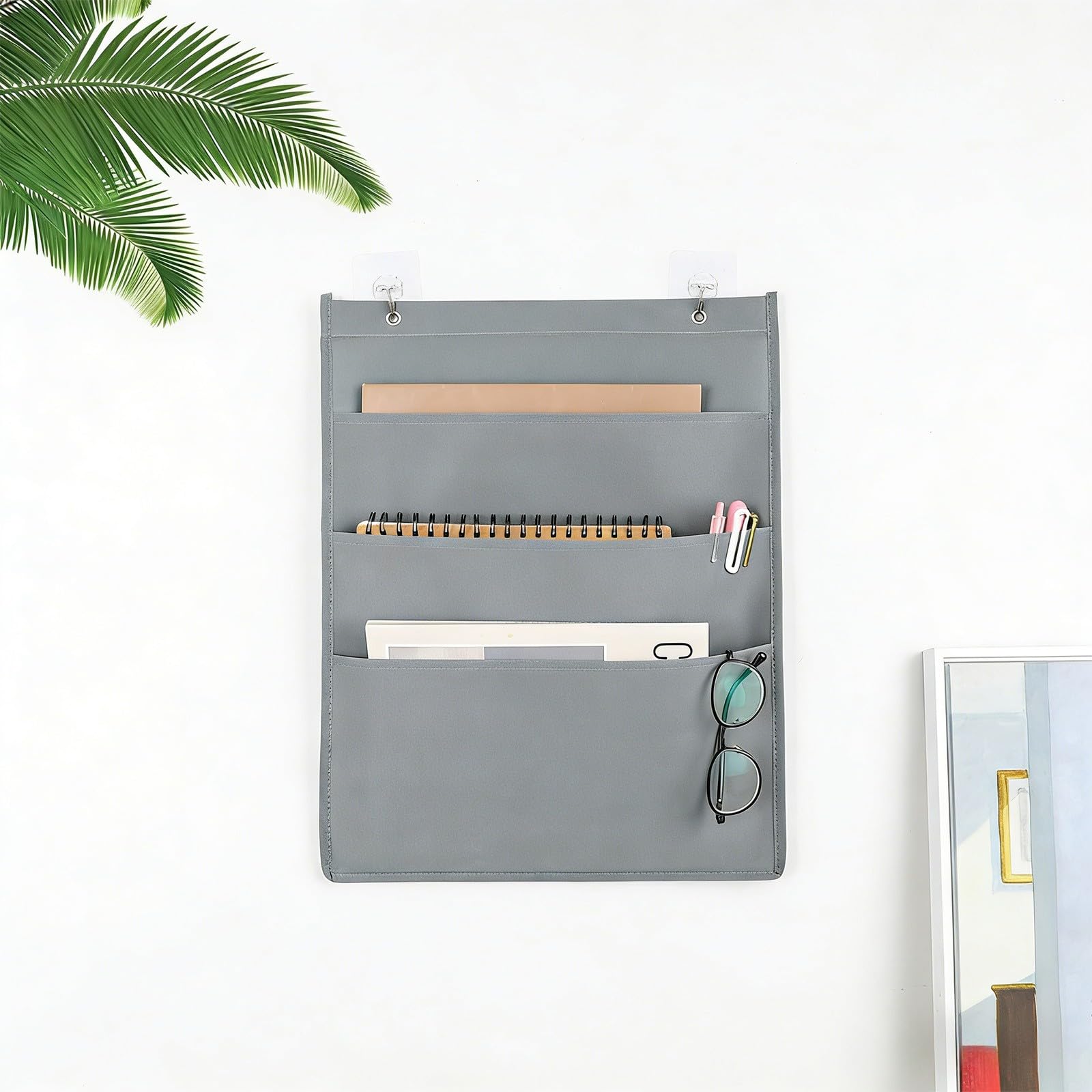 Wall Mounted File Organizer, Hanging Wall File Folder for Office School, Over The Door Document Storage, Pocket Chart for Legal Letter A4 Paper, Classroom Organization (Grey, 3 Compartments)
