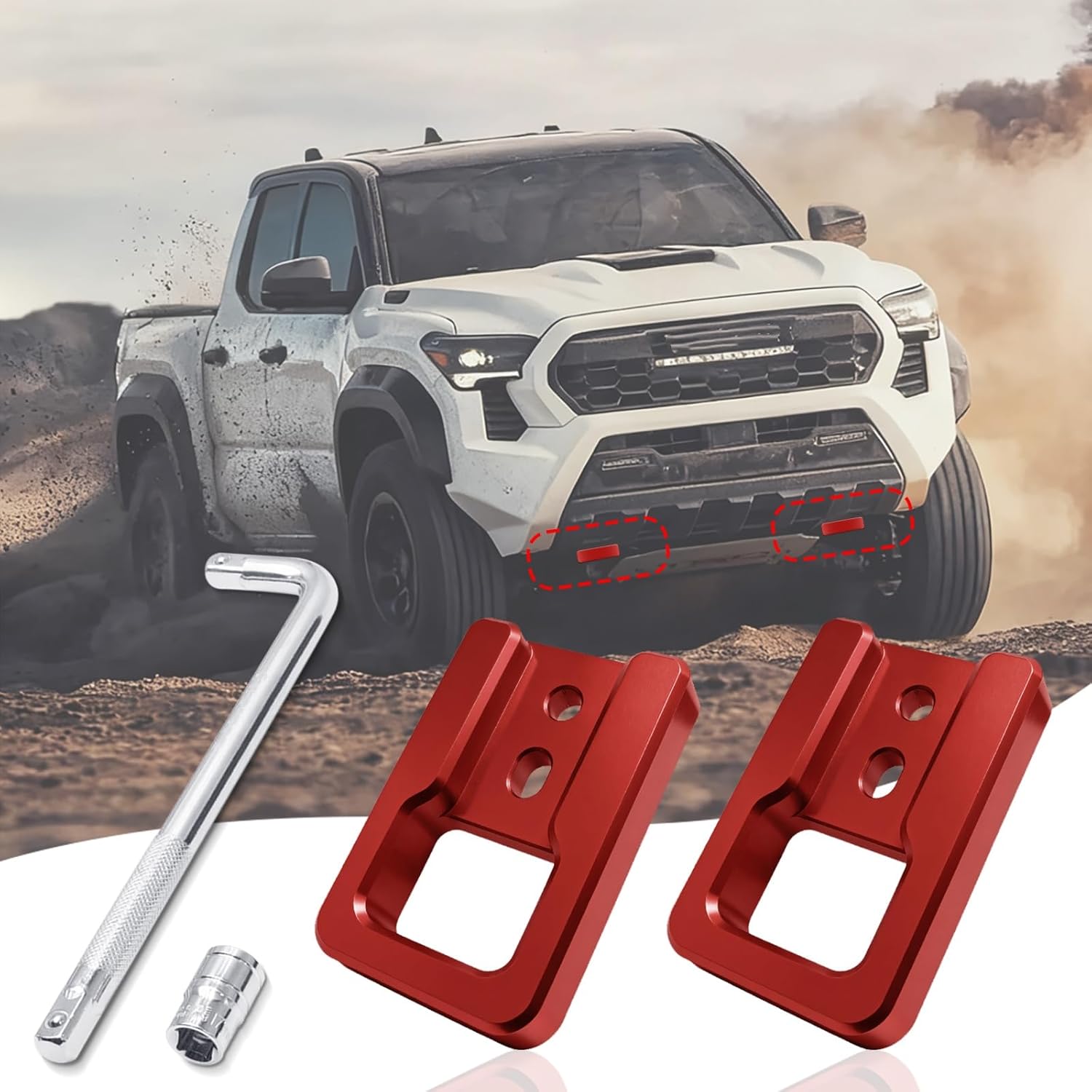 Truck Front Tow Hooks for Tacoma 2024-2026 & 4Runner 2025-2026, Off-Road Recovery D-Ring Shackle Mount, Compatible with Tacoma 4th Gen Upgrade Accessories (Red)