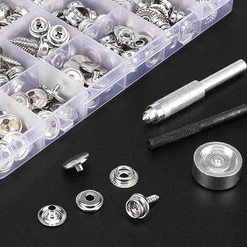 Miniatura 7 de Meifuly - Kit de 323 piezas de lienzo a presión, acero inoxidable de grado marino (tapas, enchufes, tornillos, componentes de la base de tela) para