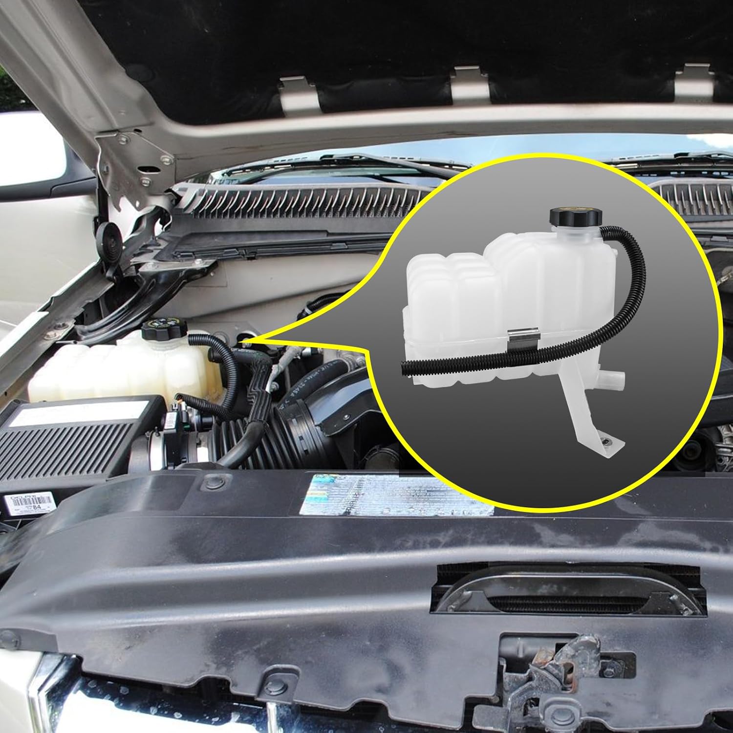 15203949 603-102 coolant reservoir tank with cap & sensor compatible with 1999-2009 chevrolet avalanche, silverado, sonora, suburban, tahoe | gmc sierra, yukon xl | cadillac escalade, ext, esv, etc