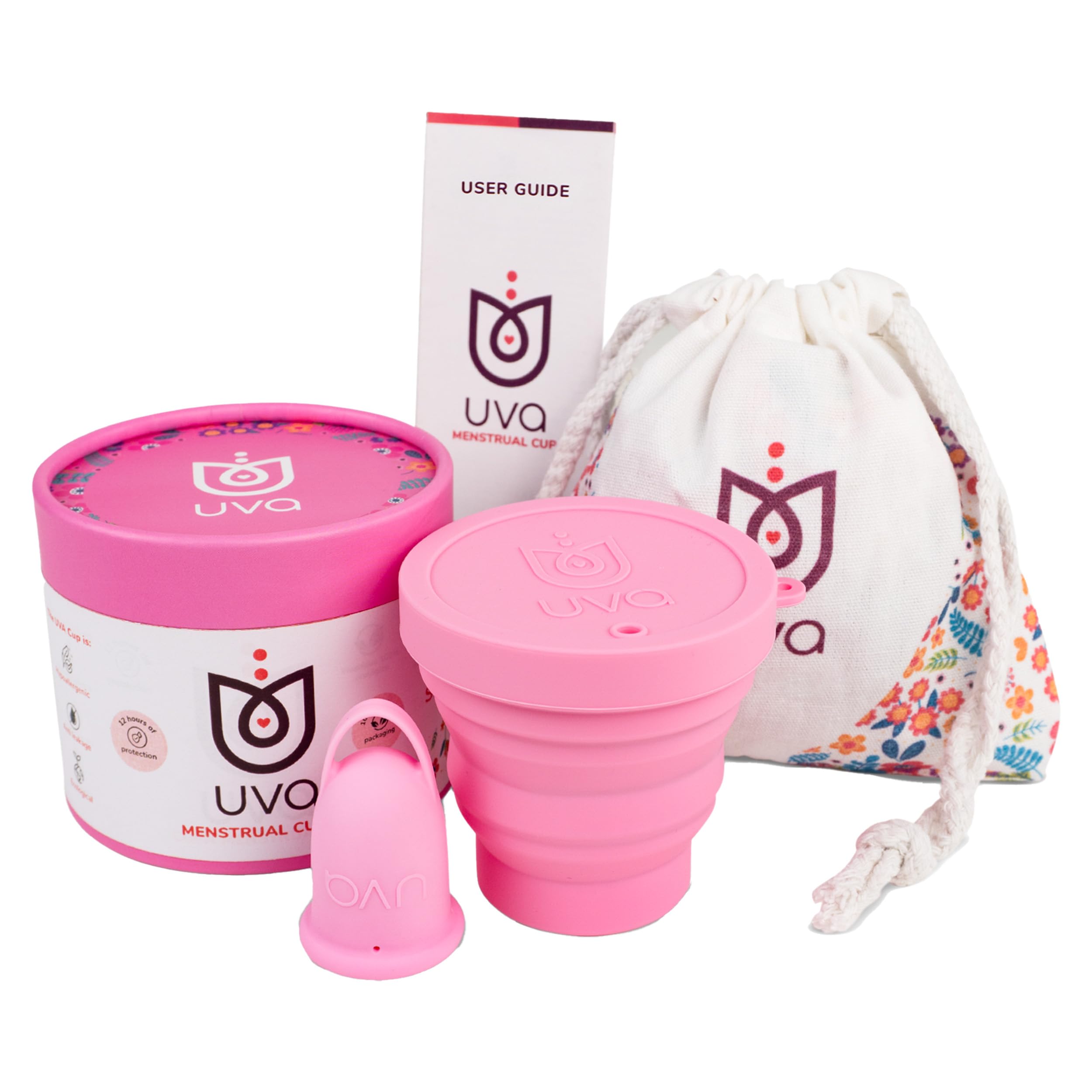 UVA 2 Reusable Menstrual Cup Kit - Size 0 for Light Flow - 10-Year Durable & Leak-Proof Silicone - Small Menstrual Cup, Sterilizer & Traveling Bag Period Cup Set