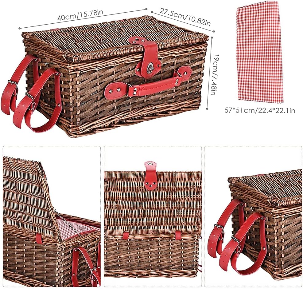 Picnic Basket Set 4 Person Wicker Picnic Basket Handmade Waterproof Picnic Blanket Equipped with Incubator and Cutlery Suitable for Picnics and Camping by The Lake Beach
