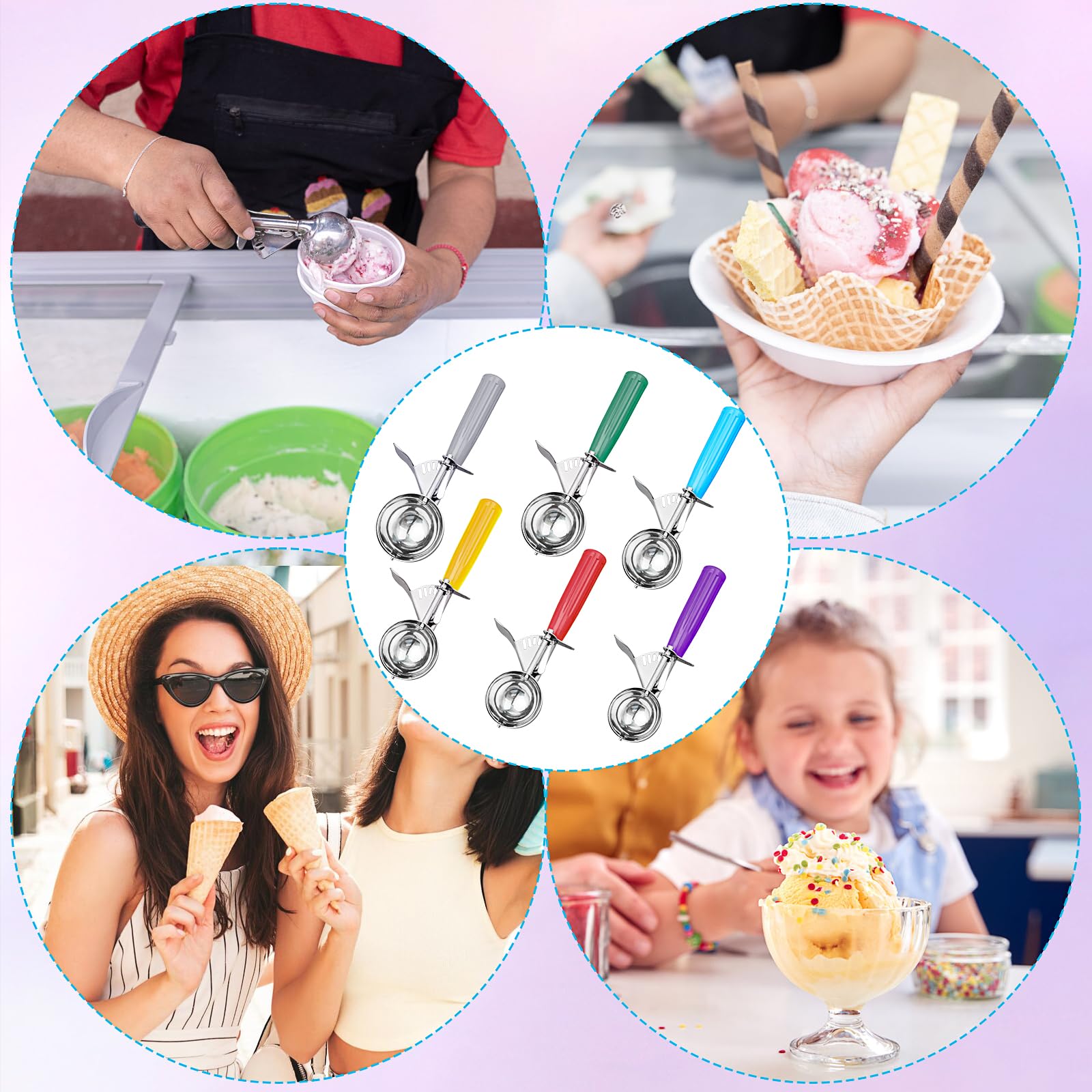 6 palette per gelato con rilascio a grilletto, set di palette per frutta di