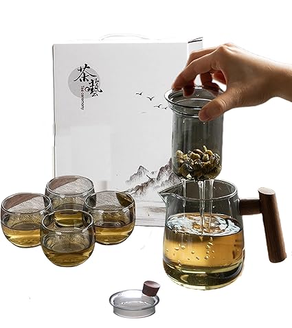Tea Set with Teapot Traditional Travel Japanese/Chinese Gongfu Glass Tea Cut Sets of 4 for Adults,Women Gift,Tea Parties (Glass, Black)