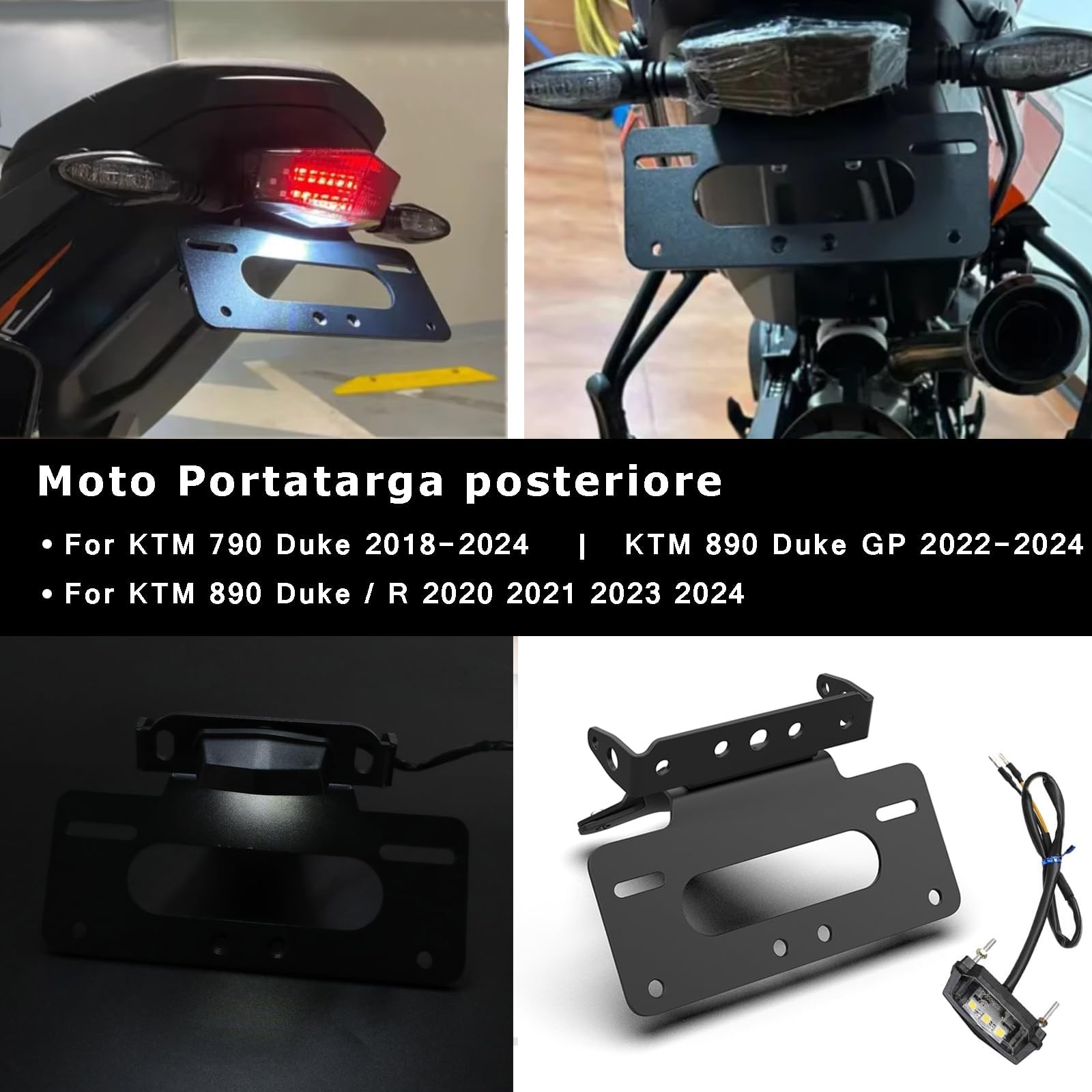 K&T-M 790 890 Supporti per targhe Moto Portatarga per 890 Duke R GP DUKE 790 2018-2026 - Nero