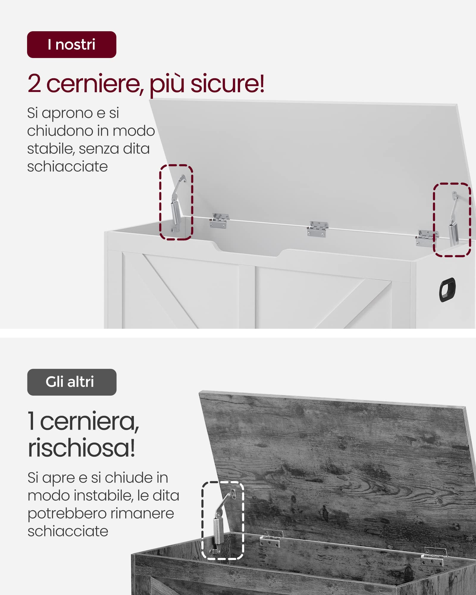 VASAGLE Cassapanca, Panca Portaoggetti, Pouf Organizzatore con 2 Cerniere di Sicurezza, Scarpiera, Stile Rustico, 40 x 100 x 46 cm, per Corridoio, Camera da Letto, Soggiorno, Bianco Nuvola LSB060T14