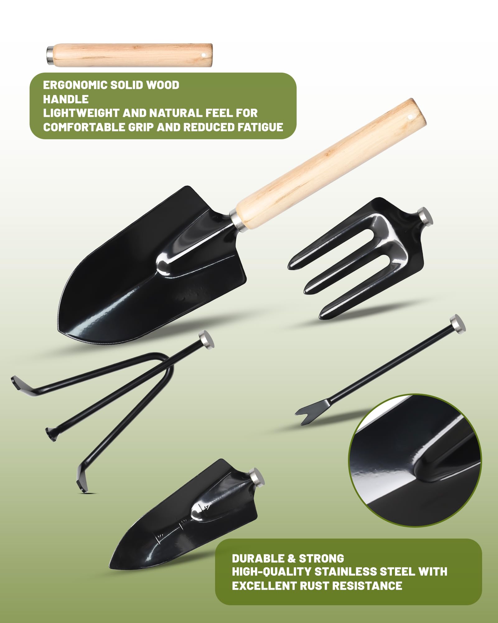 Juego de Herramientas para Jardín 9PC Kit Jardineria，Juego de Herramientas Jardinería de Acero Inoxidable，de Jardín, Tijeras Podar, Pala Jardinería, Guantes, Paleta y Rastrillo de Mano etc