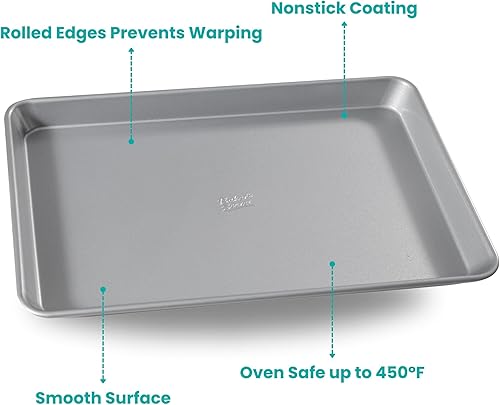Miniatura 3 de Baker's Secret - Bandeja antiadherente para galletas de 15 x 9.5 pulgadas, de acero aluminizado, tamaño mediano, con 2 capas de revestimiento de