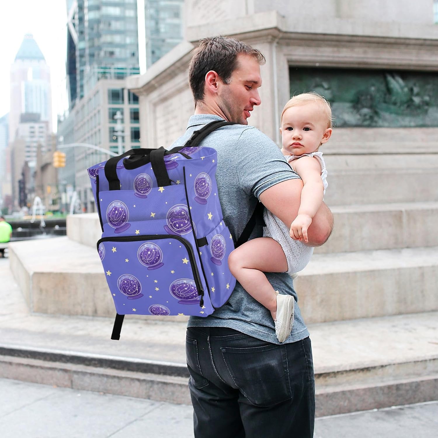 SPRIPORT Space Star Blue Print Diaper Bag Backpack for Baby Boys Girls Multifunction Baby Essentials Travel Tote with Stroller Straps & Bottle Storage Maternity Travel Bag for Traveling Baby Shower