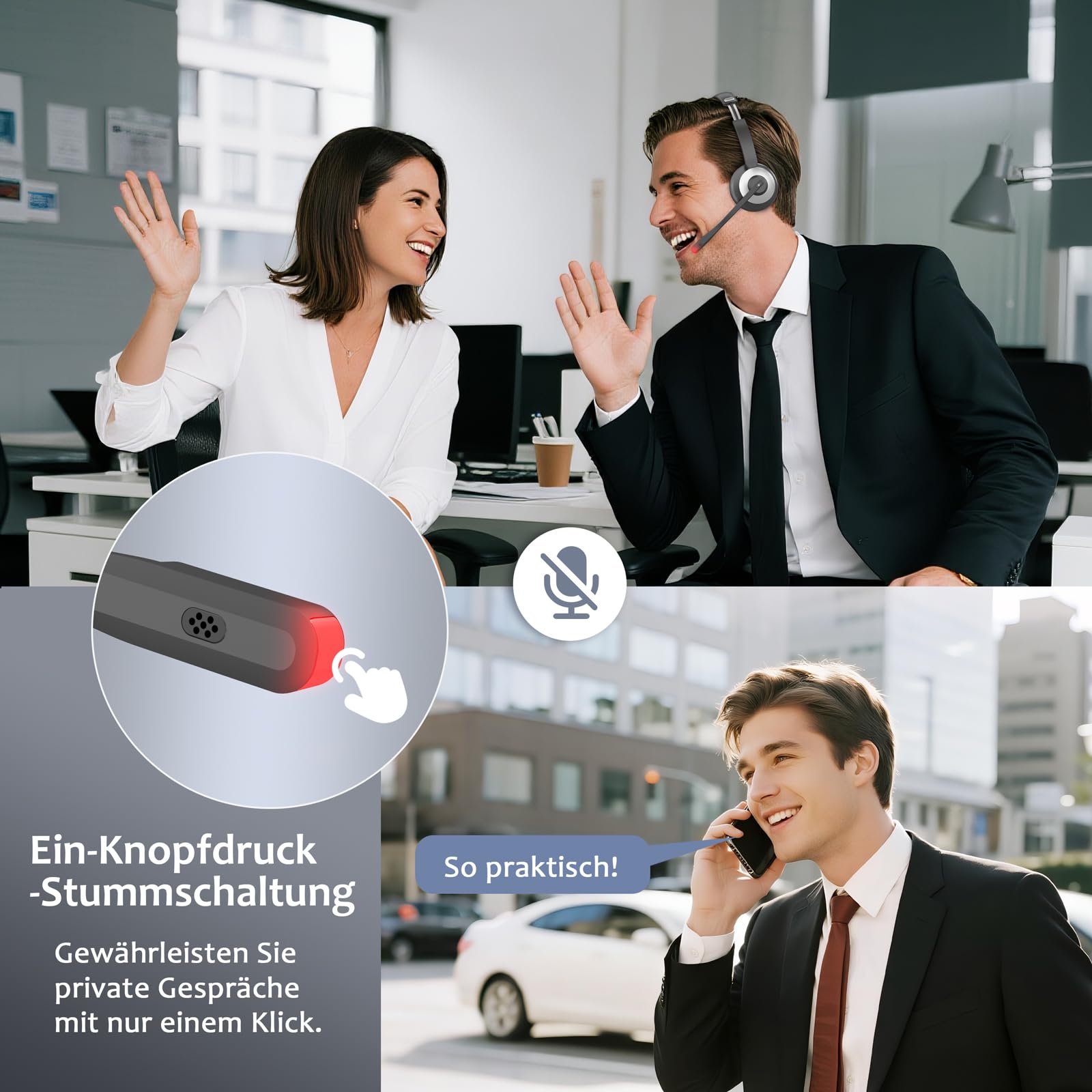 Bluetooth Headset mit Mikrofon, Kabelloses Office Headset mit ENC Mikrofon