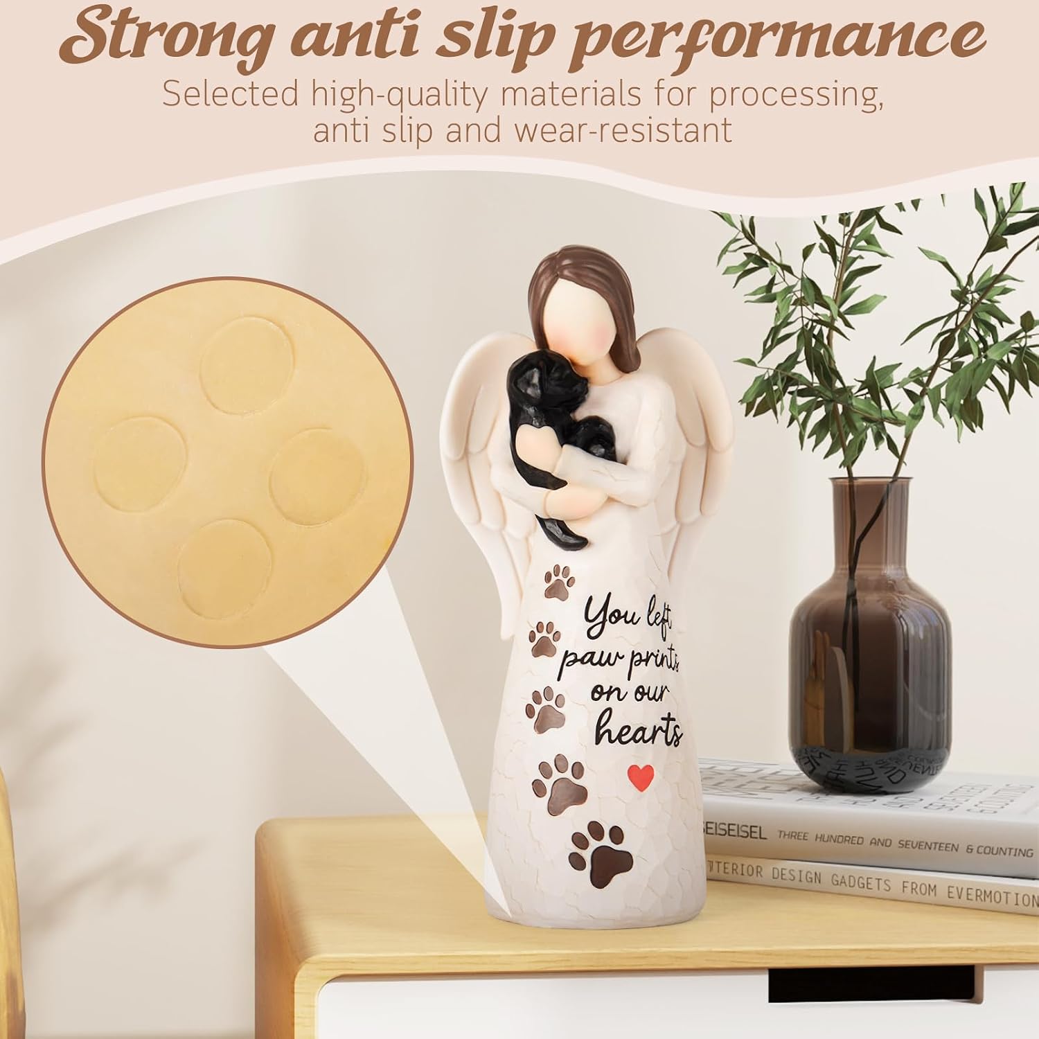 Pet Memorial Gifts, Black Dog | Angel of Comfort Embraces Pet Over Rainbow Bridge, Sculpted Hand Painted Figure, Includes Sympathy Card, For Pet Loss