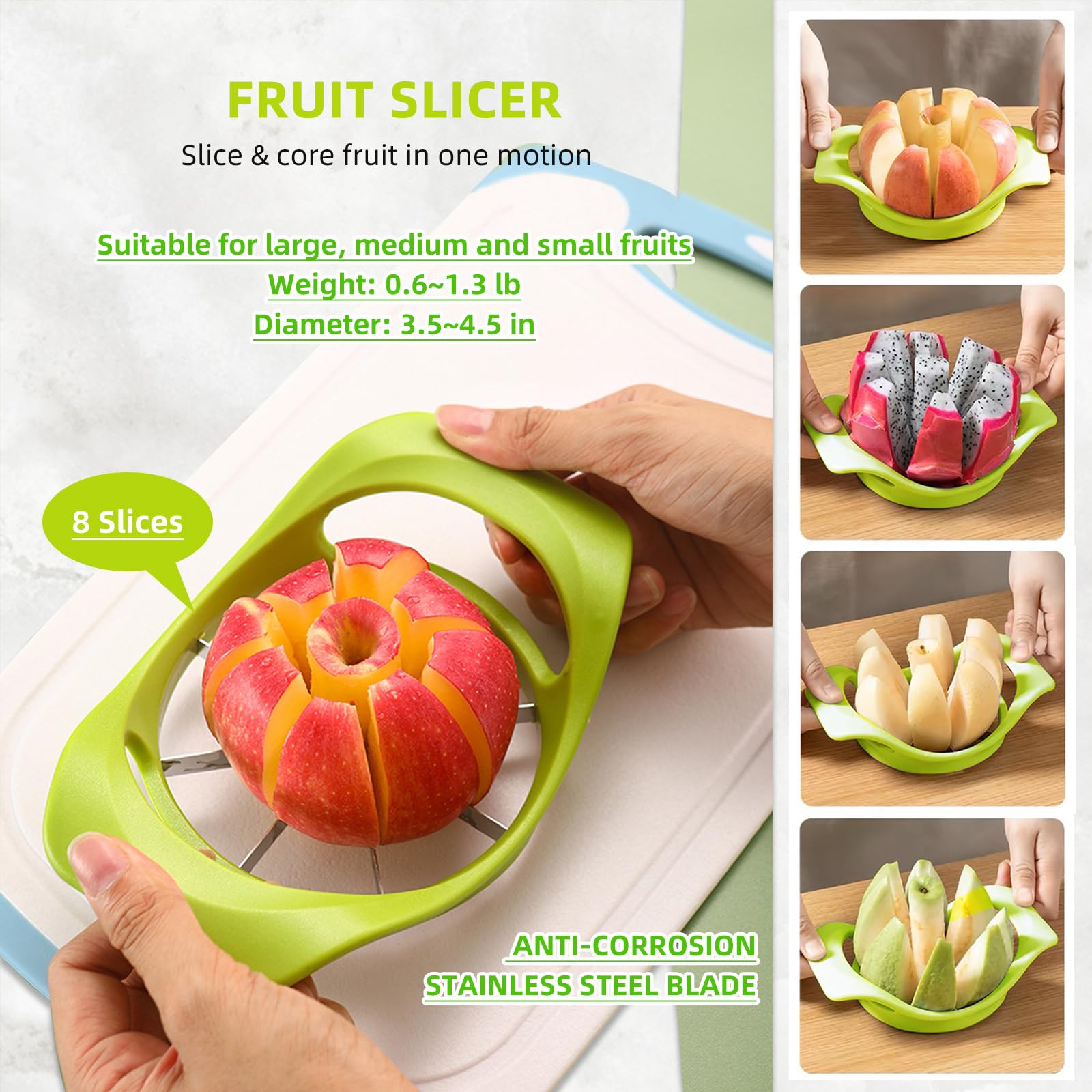 9Pcs Melon Baller Scoop Set,Fruit Shape Cutters,Avocado Slicer tool 3 in 1,Apple Slicer,Fruit Scooper and Baller, Vegetable Peelers, Apple Cutter and Corer,Green - Image 6