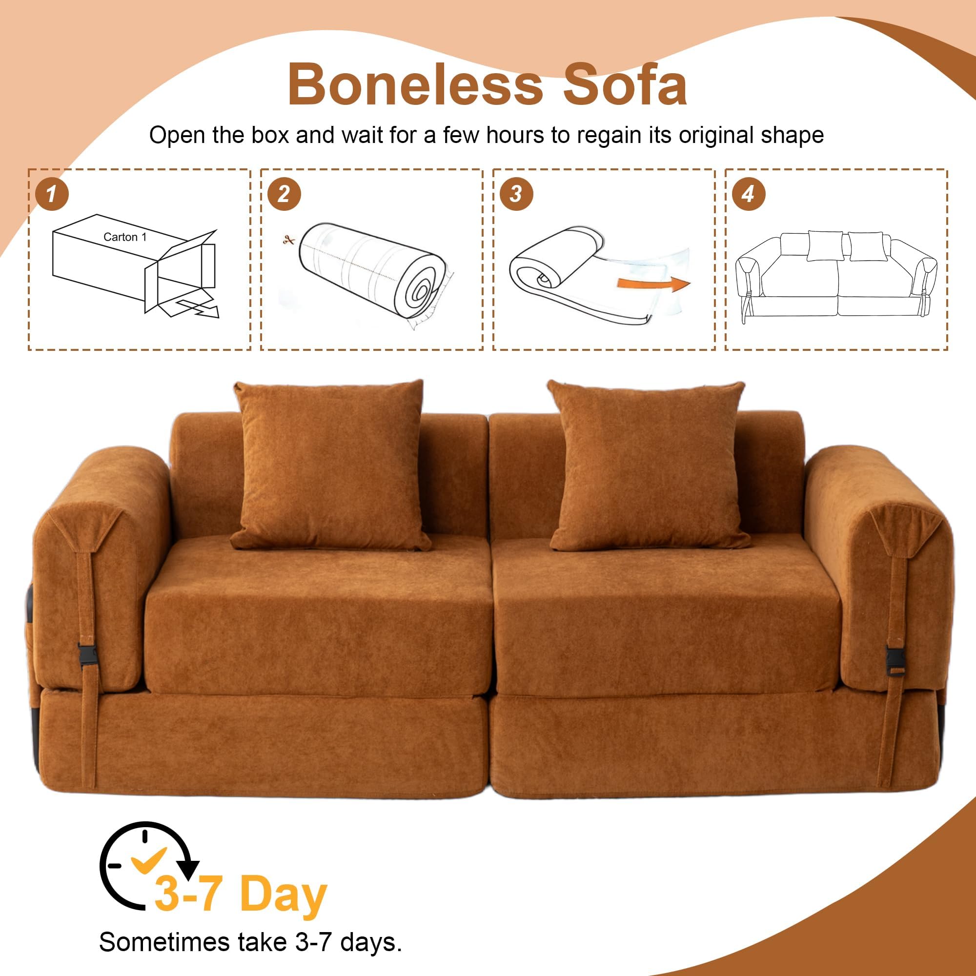 Tmsan 71.25" W Convertible Sectional Sleeper Sofa Bed, Comfy Fleece Foldable Loveseat Boneless Floor Lounge Couch Set for Living Room Apartment Office Bedroom Small Spaces