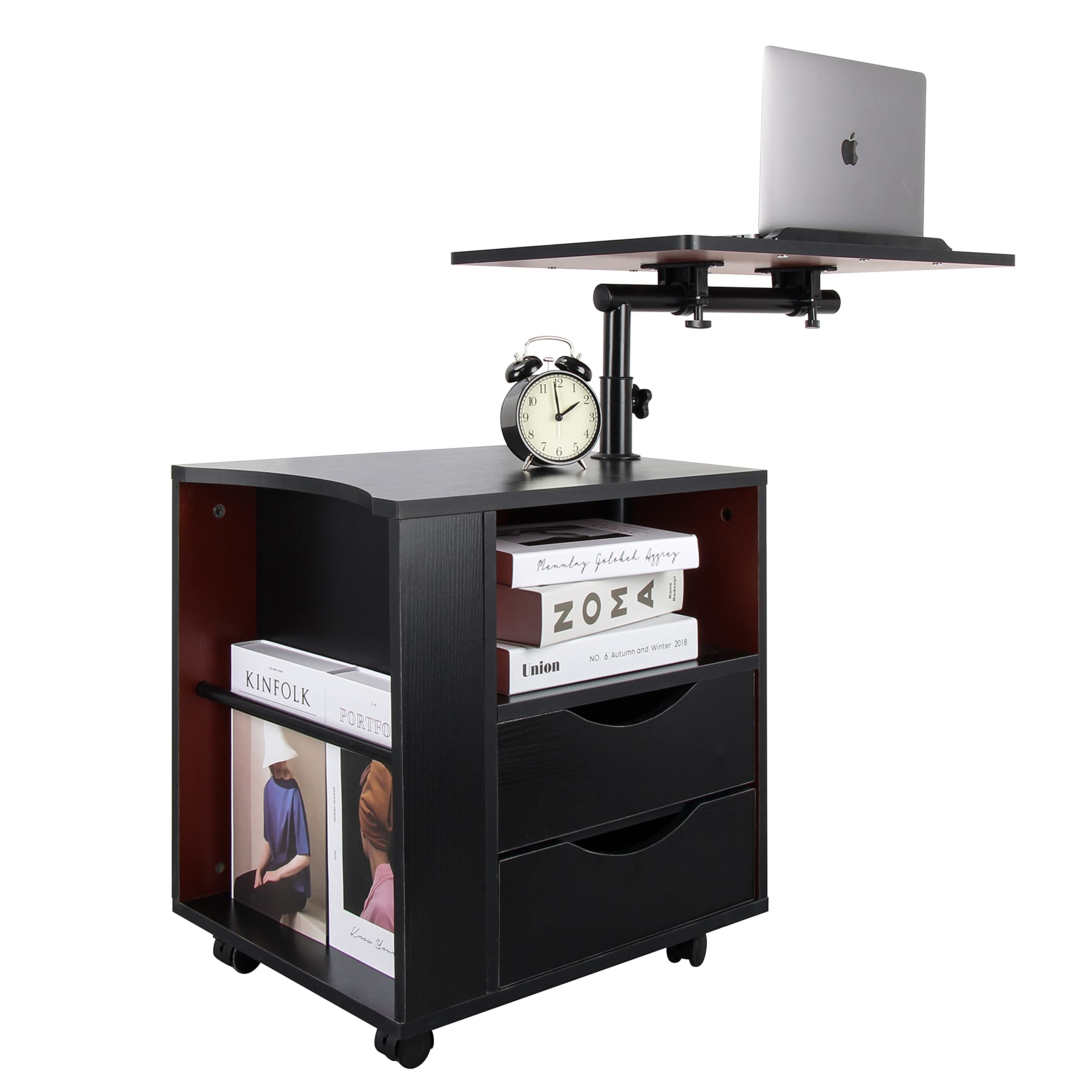 DANSION Bedside Table Workstation, Adjustable Swivel Tilt Wooden Nightstand Laptop Desk with