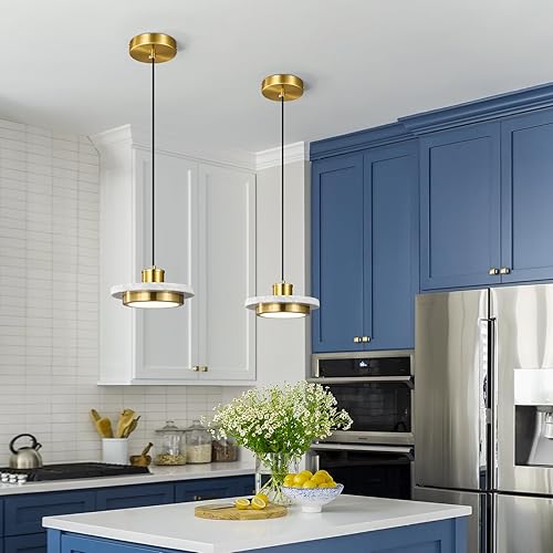 Miniatura 2 de Lámpara colgante de mármol dorado para isla de cocina, mini lámpara nórdica de techo LED moderna para comedor, dormitorio, sala de estar, bar (1