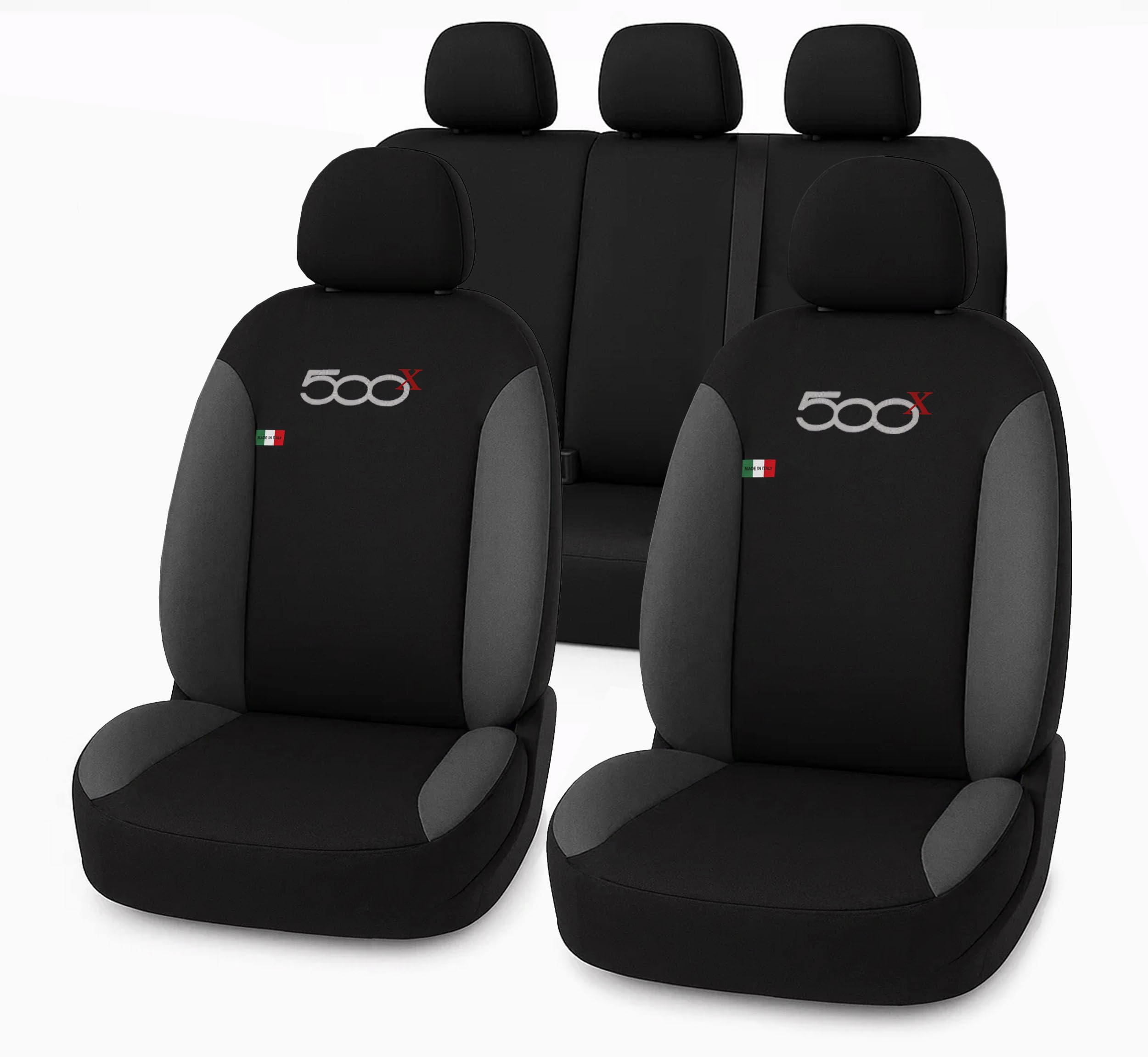 Auto Accessori Lupex - Housses pour siège Auto, compatibles Housses pour siège Auto pour 500x, Noir Gris Foncé, Made in Italy, pour sièges Avant et arrière, compatibles avec l'airbag