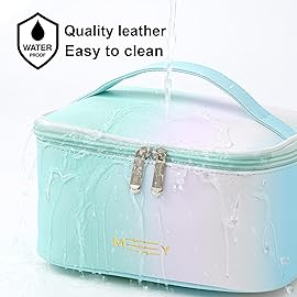 KITENROM Makeup Bag Portable Travel Cosmetic Bag with Brush HolderWaterproof Make Up Bag For Women with Handle Rainbow Gradient Green