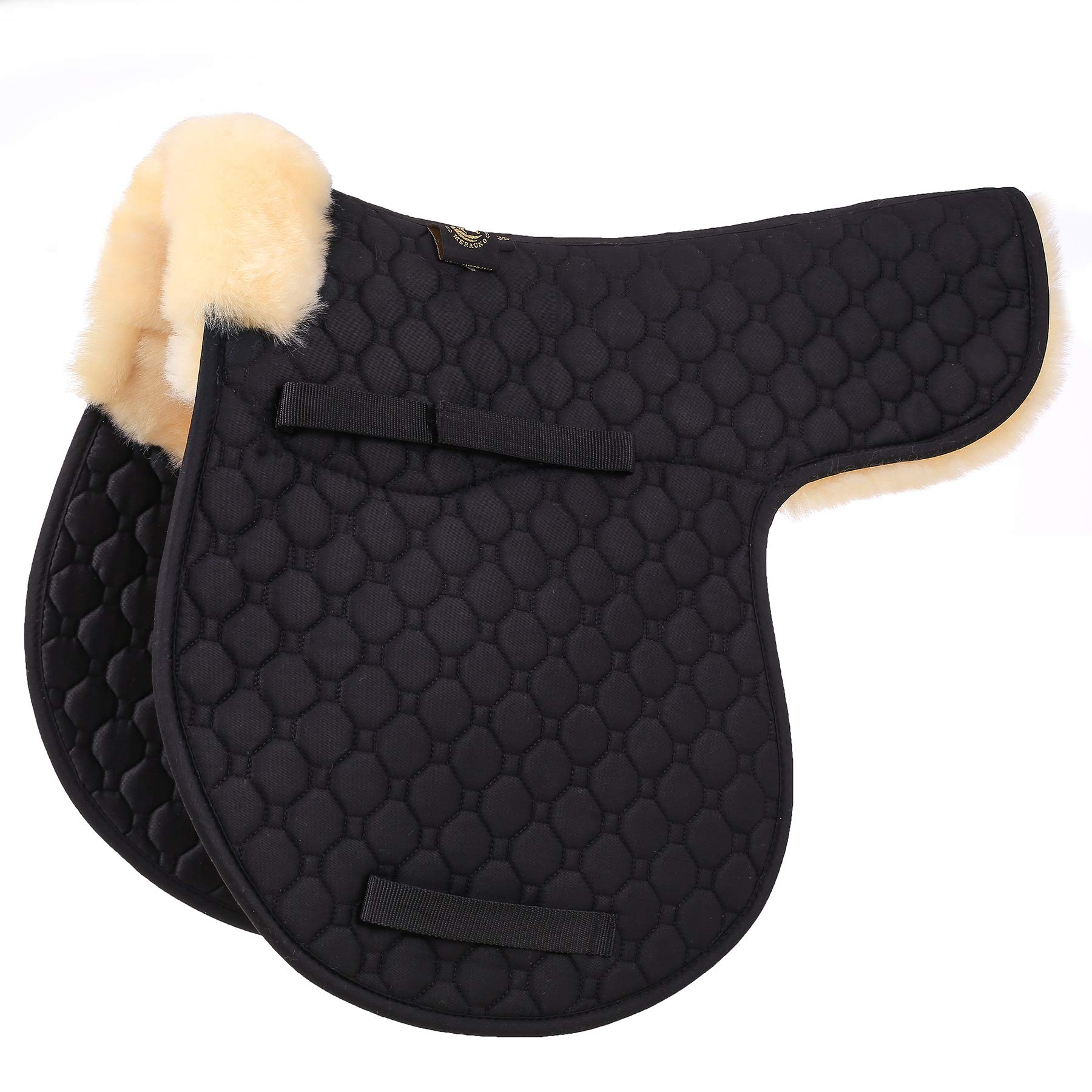 Echtes Lammfell Sattelkissen Sattel Dressur und Allzweckkissen mit Echtes Lammfell und gesteppter Baumwolle (VSS(Versatility), Schwarz mit Naturlammfell)