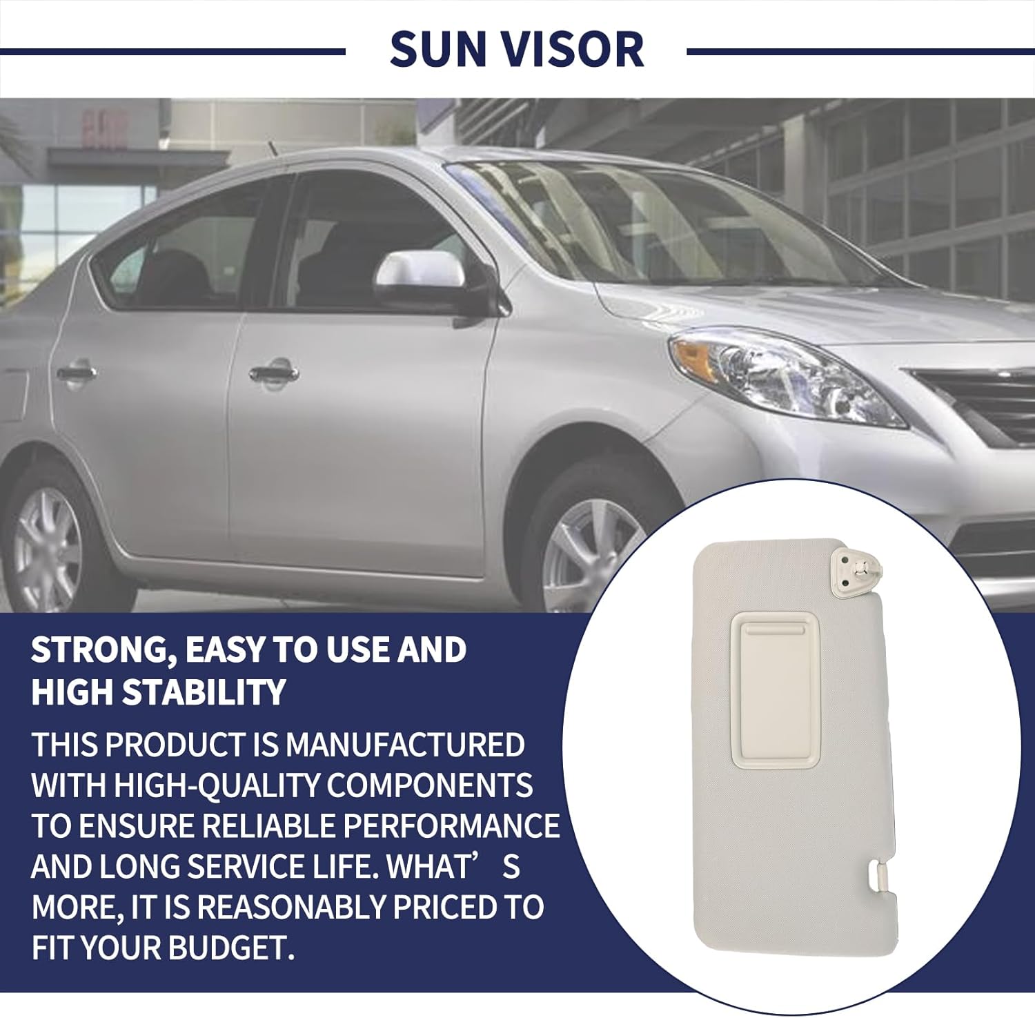 Driver Side Sun Visor Fit for Nissan Versa 2007 2008 2009 2010 2011 2012 Replace 96401-EL31A Front Left | Sun Protection Shade | Makeup Mirror | Gray