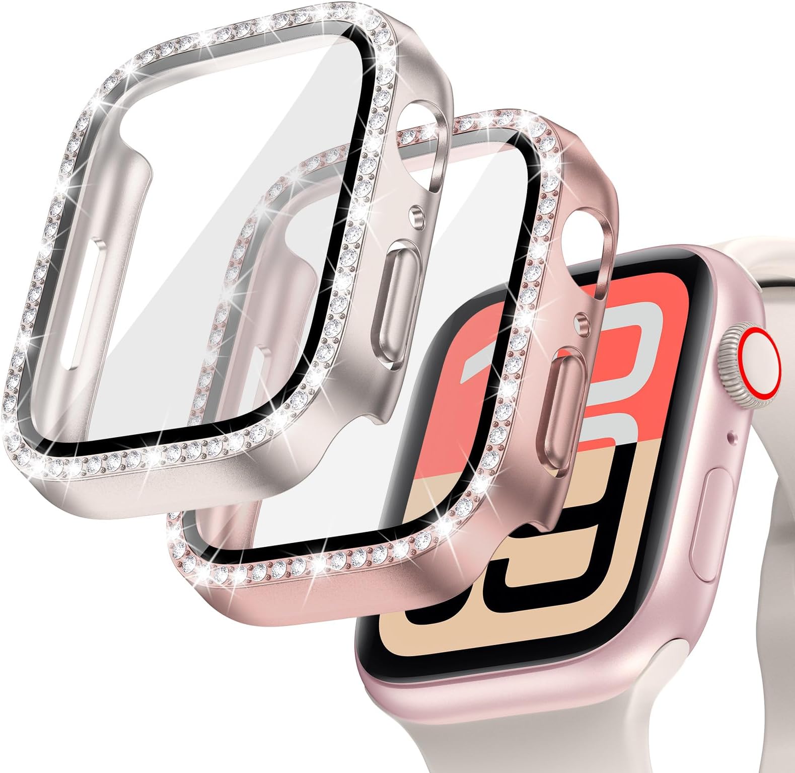 Goton 2-Pack Bling Case for Apple Watch Screen Protector 40mm SE 3/2/1, Series 6/5/4, Women Glitter Diamond Rhinestone Bumper Face Cover for iWatch Accessories 40 mm