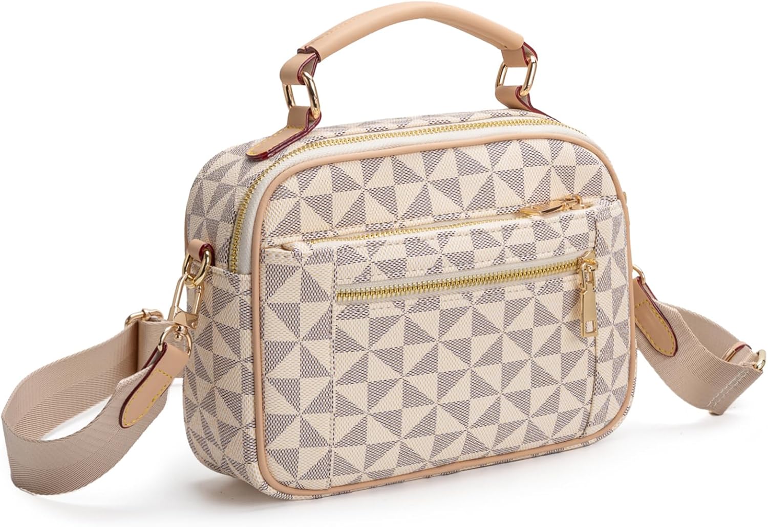 Fashion Designer White Shoulder Bag for Women Faux Leather Checkered Purse PU Cross...