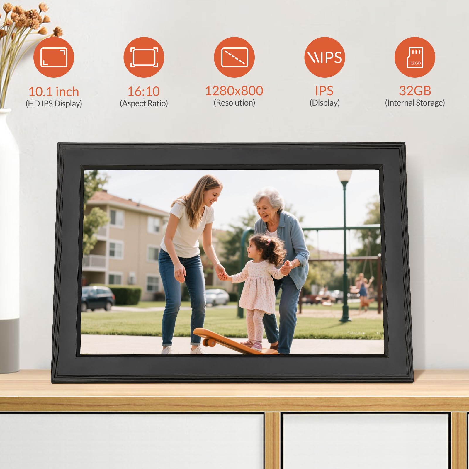 Bestrip Digitaler Bilderrahmen FRAMEO WLAN 32GB 10,1 Zoll 1280x800 IPS LCD-Touchscreen Smart Cloud-Fotorahmen