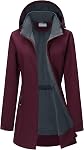33,000ft Women's Waterproof Softshell Long Rain Jacket with Hood Fleece Lined Windproof Windbreaker