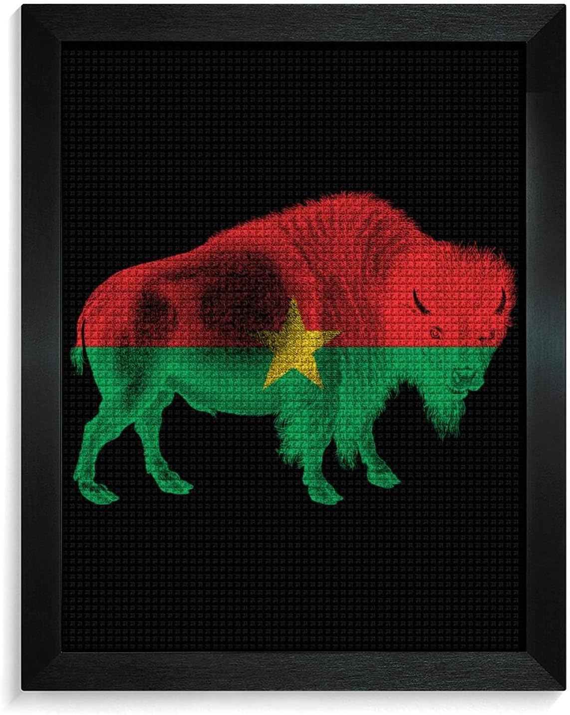Buffalo Burkina Faso Flag Diamond 5D Painting Kits with Frame DIY Full Round Drill Gem Art Crafts for Home Wall Decor 16 X 20in Yellow Wood 40 * 50cm