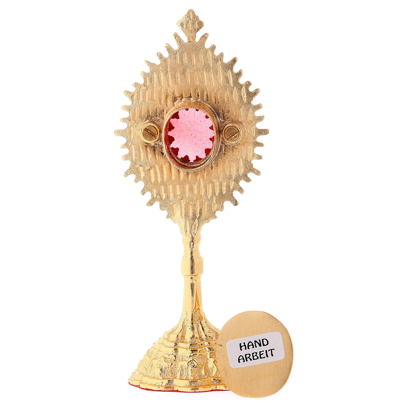 Holyart Ostensori, Teche, Reliquiari Metallo: Reliquario Ottone Dorato e Pietre Bianche h 14 cm