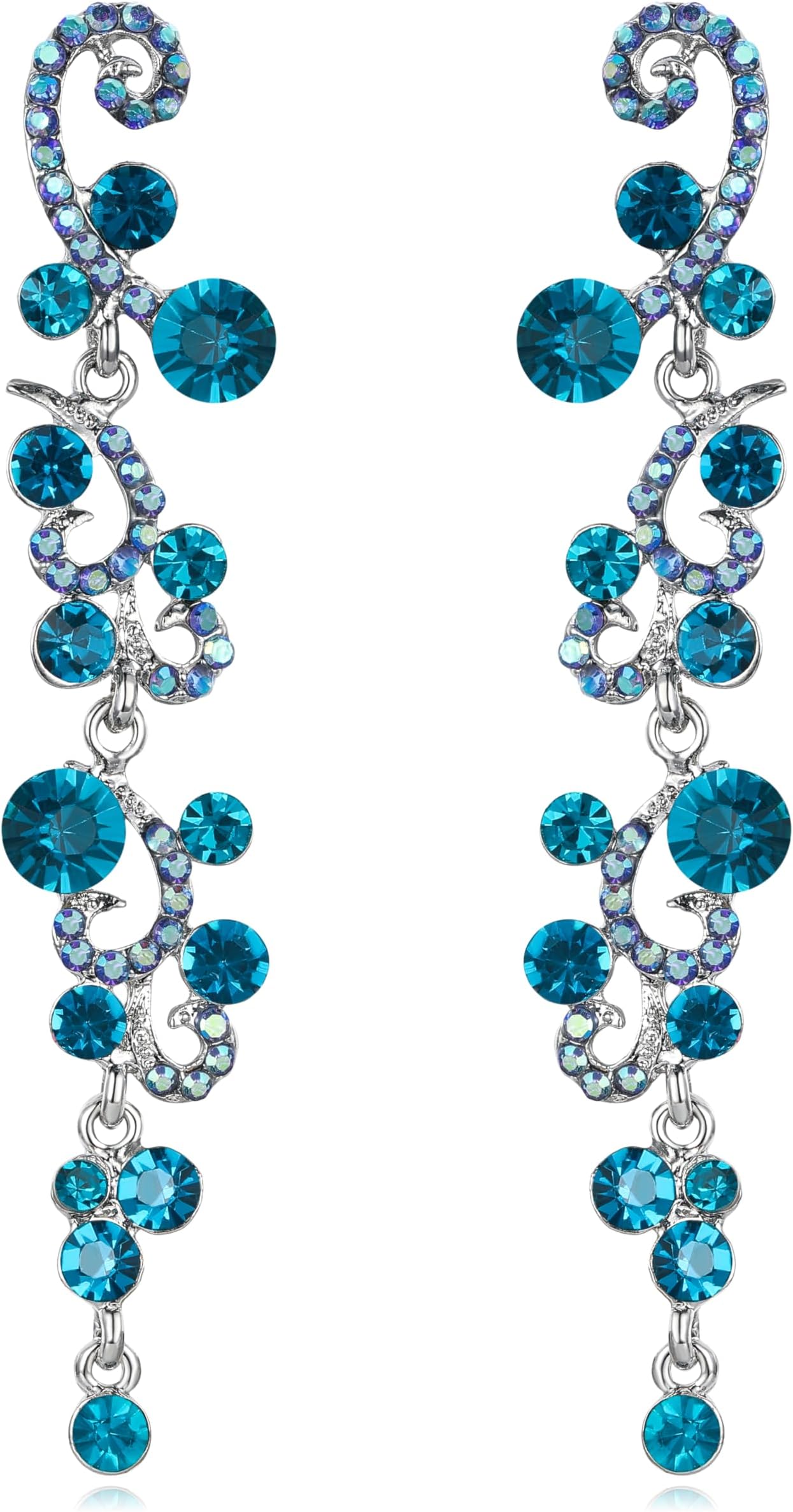 Bridal Flower Wave Austrian Crystal Dangle Earrings
