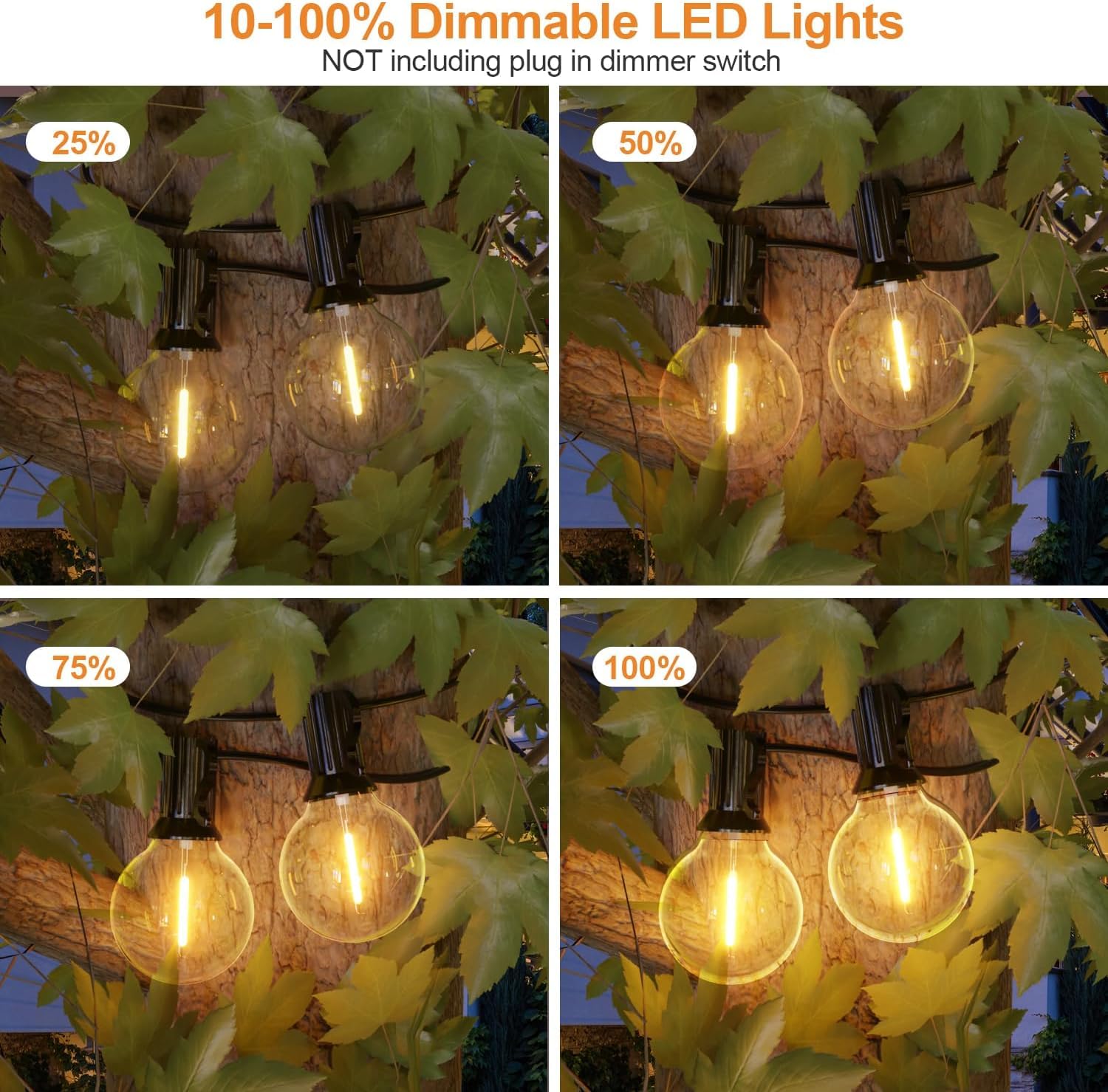 Miootly Catena Luminosa Esterno, 30M/100FT Luci da Esterno Giardino con 50+2 LED Lampadina, IP45 Impermeabile, 2700K Bianco Caldo, Catena Luminosa per Matrimonio, Festa, Giardino, Patio
