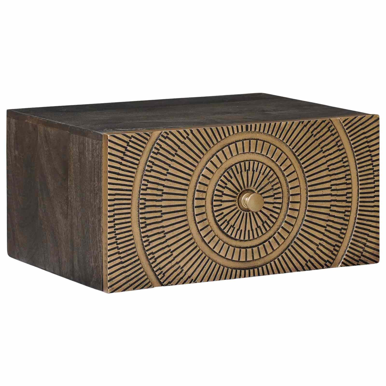 Mesita de noche hecha a mano de madera maciza de mango con cajón decorativo y tallado artístico, diseño de ahorro de espacio para dormitorio, incluye instrucciones de montaje (idioma español