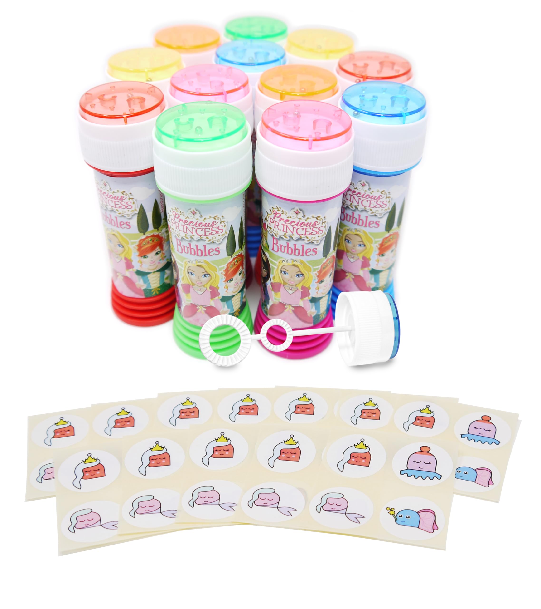 Anila's 6 Princess Themed Bubble Tubs with Wand & 6 Anila's Princess Sticker sheets for Party Bag Fillers and Party Favours for Children - (Ideal for Children Aged 3-8)