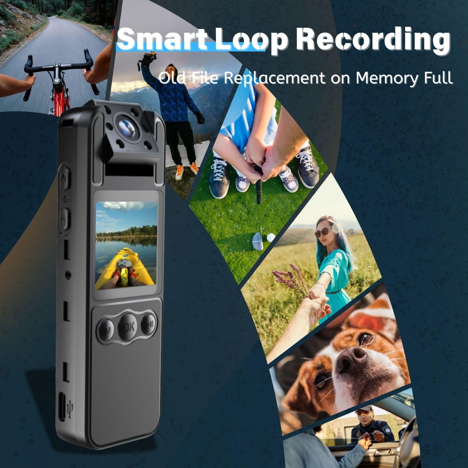 128G Caméra corporelle 1080P avec Objectif Rotatif de 180°, caméra de Sport avec 6 Heures d'autonomie de Batterie, Vision Nocturne, caméra Portable pour Animaux domestiques (H82-1080P-128G)