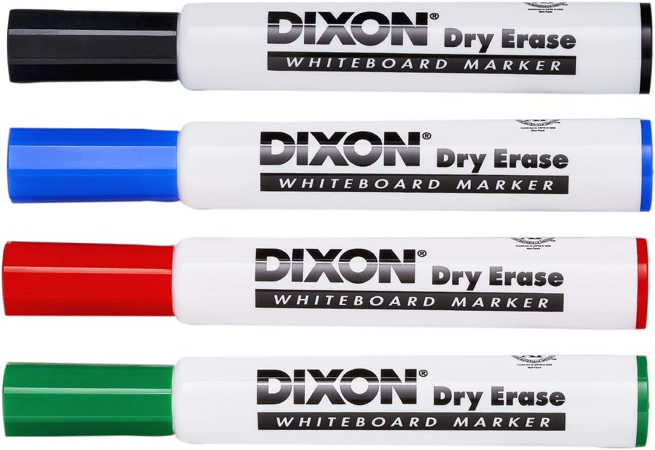 Dixon Dry Erase Markers, Wedge Tip, Pack of 4, Assorted Colors (92140