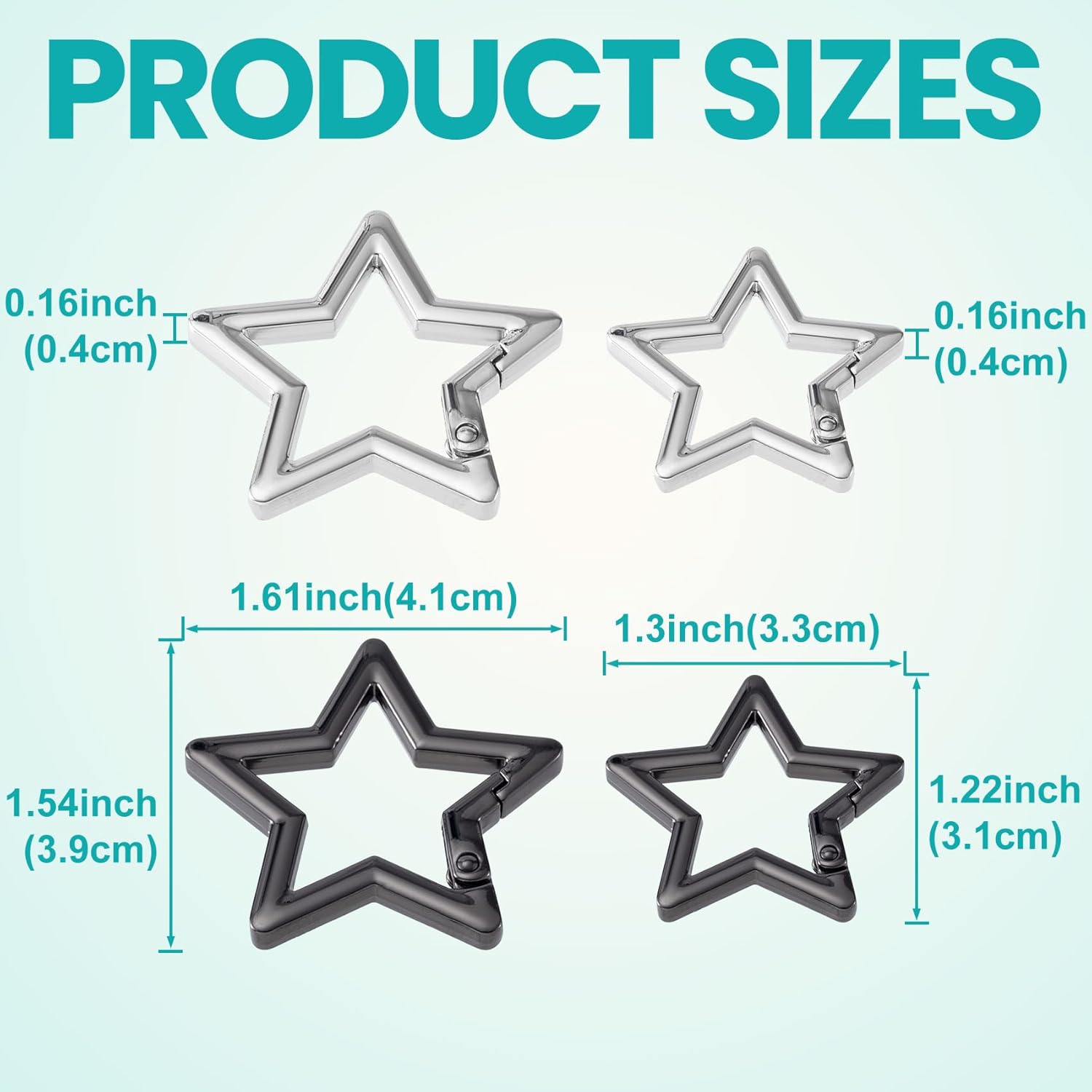 4pcs Star Keychain Clip, Zinc Alloy Heavy Duty Heart Carabiner, Star Spring Snap Clasp Hook for Camping Hiking Fishing Traveling - Image 2