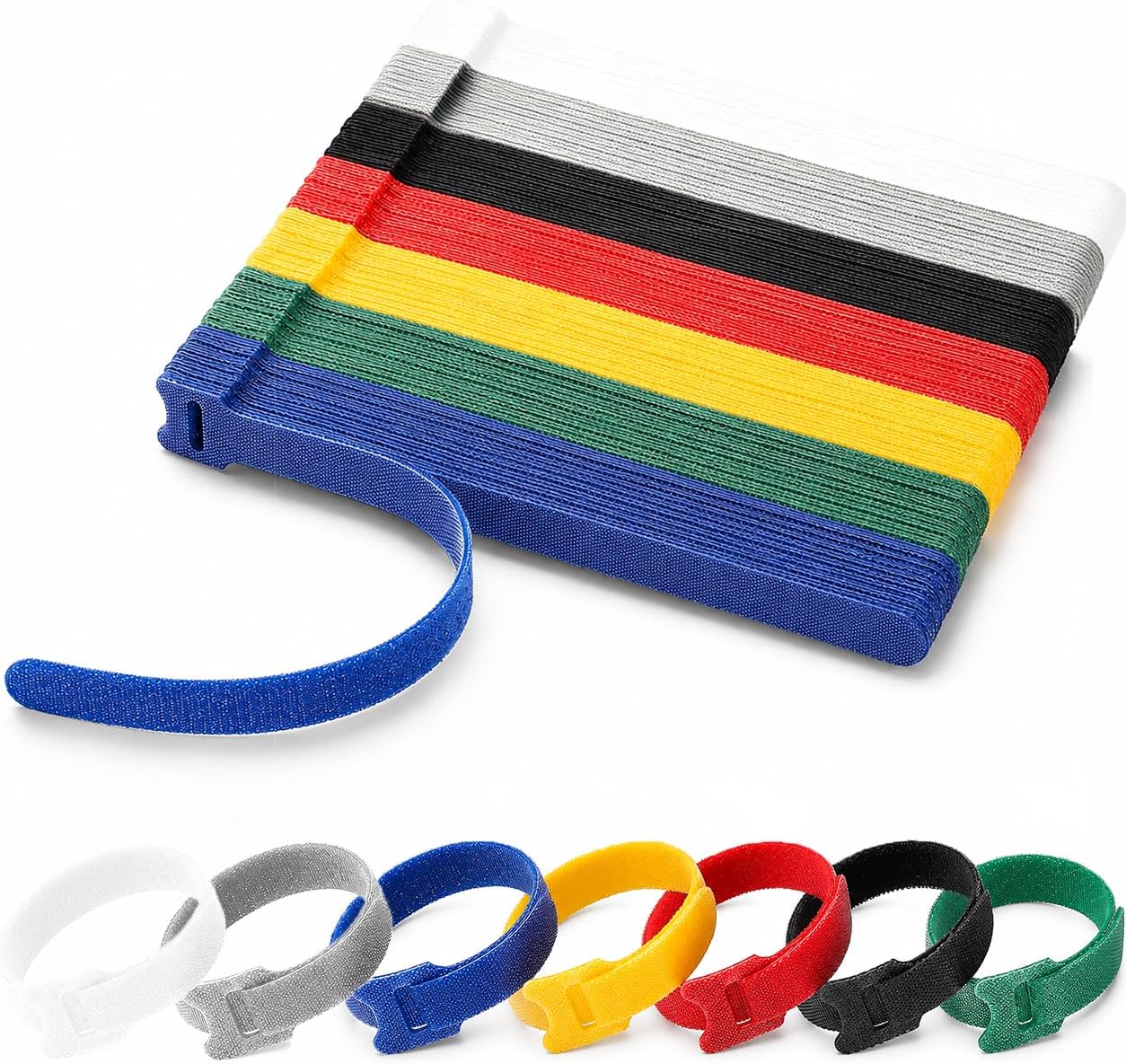 140Pcs 6 Inch Reusable Cable Ties, 7 Color Velcro Data Cable Organizer Tie | Adjustable Durable Cable Management Straps for Laptop Charger USB Audio Video Wire Home Office Travel Storage