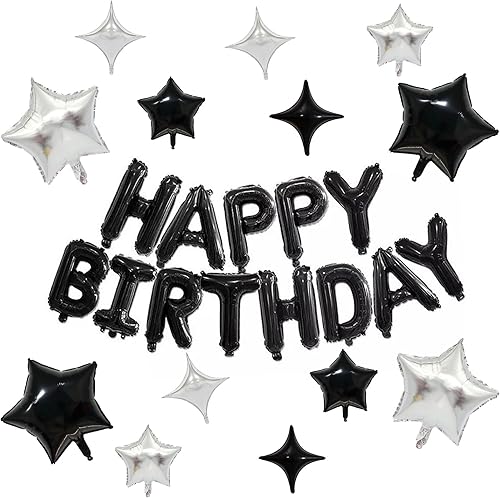 Miniatura 30 de KALOR Globos Negros con Pancarta de Feliz Cumpleaños, Letras de Globos de Papel de Aluminio Mylar de 16 Pulgadas para Decoraciones de Fiesta de