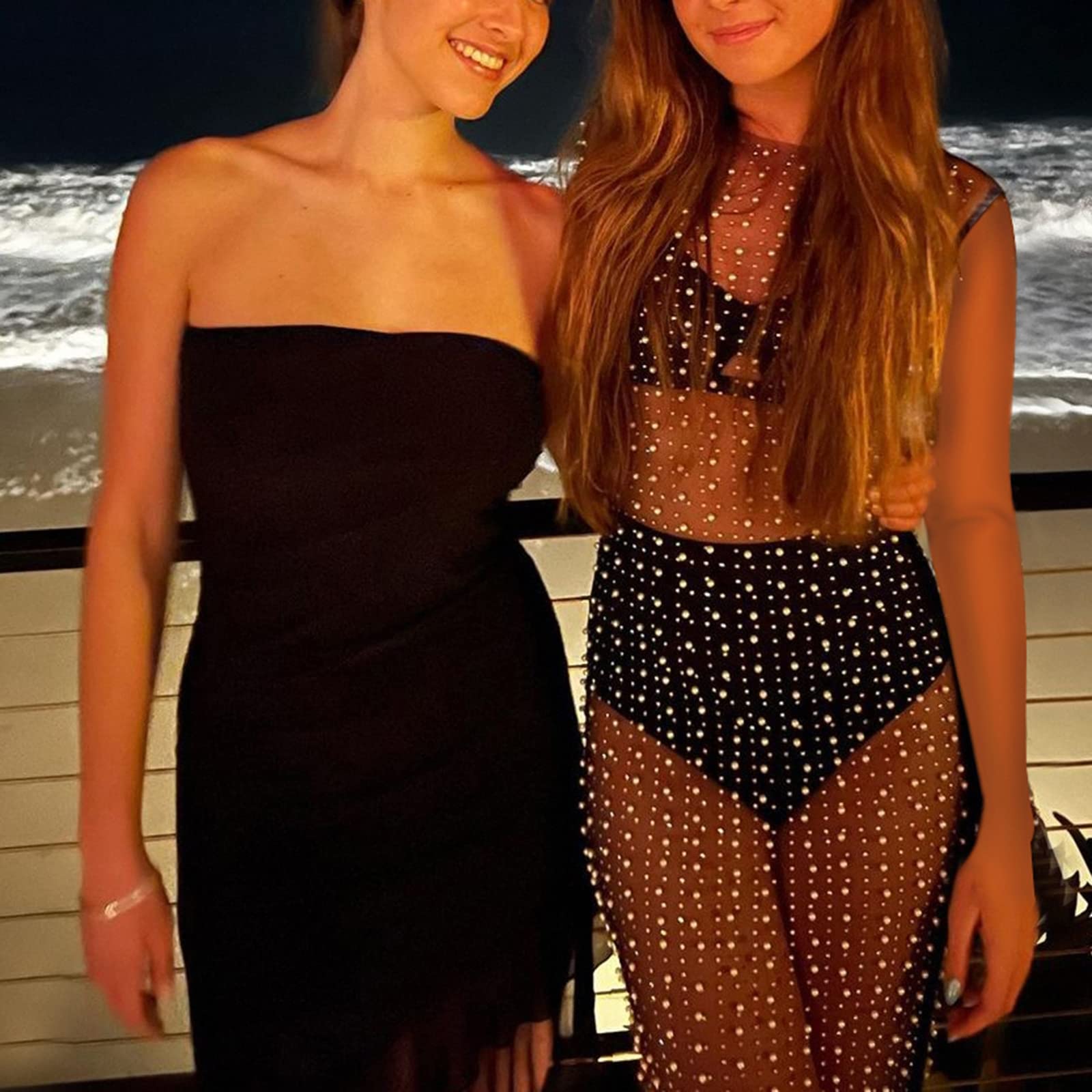Chloefairy Vestido de malla con diamantes de imitación para mujer, vestido sexy y transparente para traje de baño, traje de baño, ropa de playa