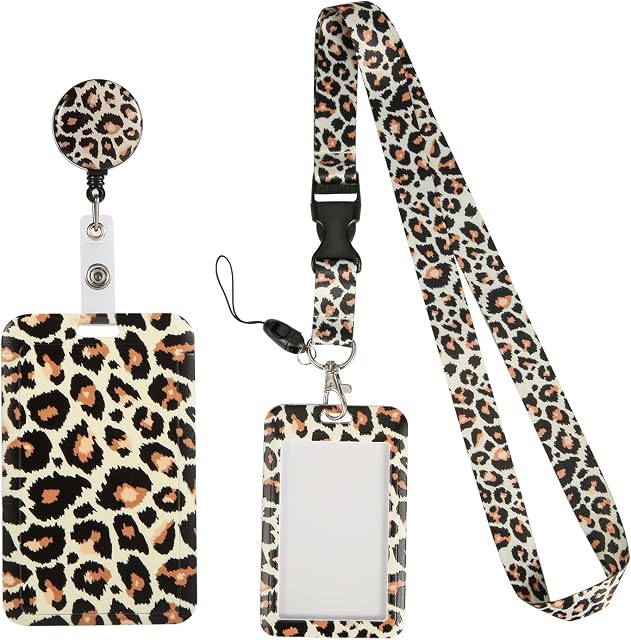 TOYMIS Retractable Badge Holders, Badge Holders Adjustable ID Badge Holder with Lanyard Badge Holder Necklace Name Badge Holder for Key Wallet Women Children Nurse Teacher (Leopard Print)