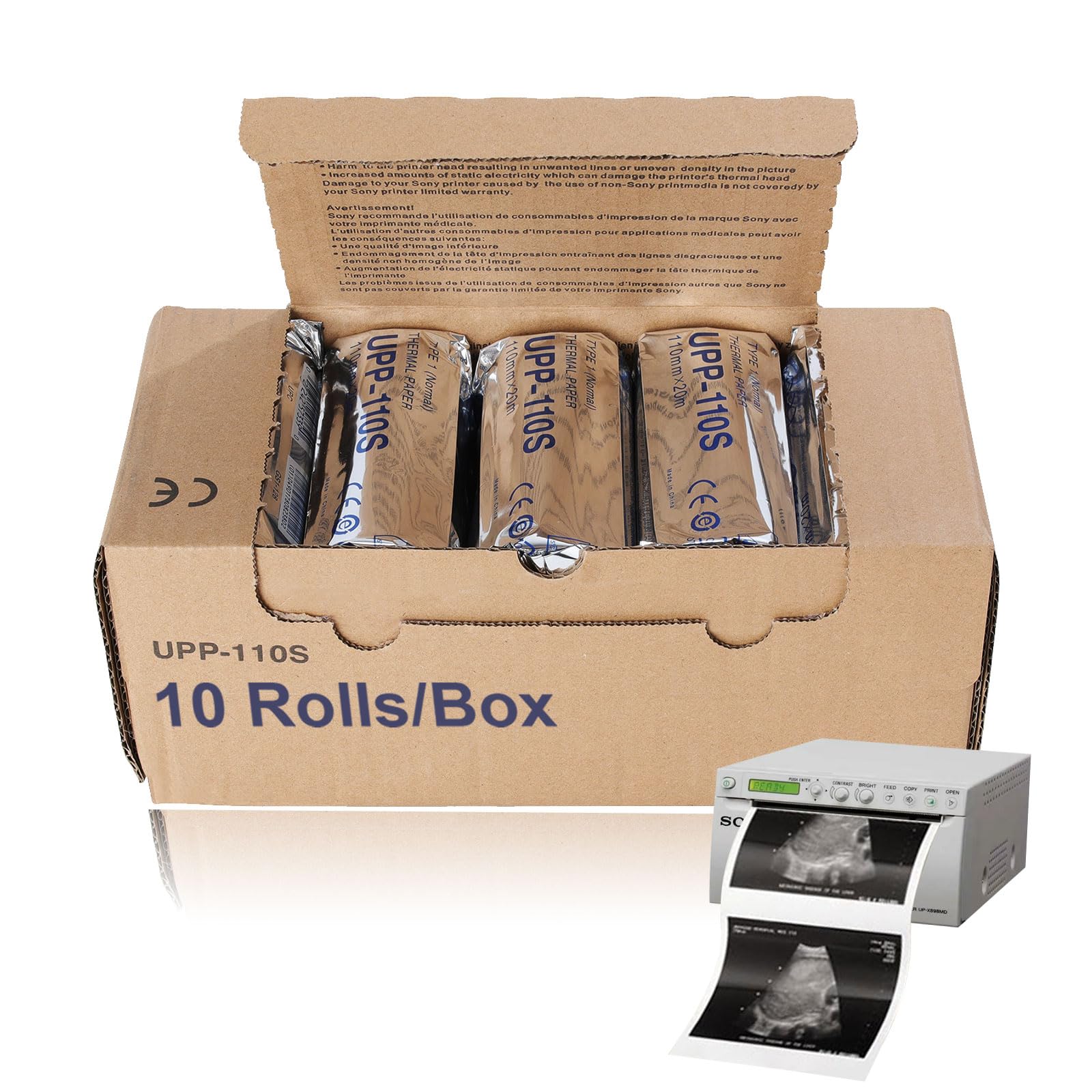 UPP-110S Papel térmico por ultrasonido, 10 rollos, película de impresión de video de densidad estándar tipo I (110 mm x 20 m) | Compatible con Sony UP-895MD UP-897MD UP-X898MD UP-D898MD UP-D895
