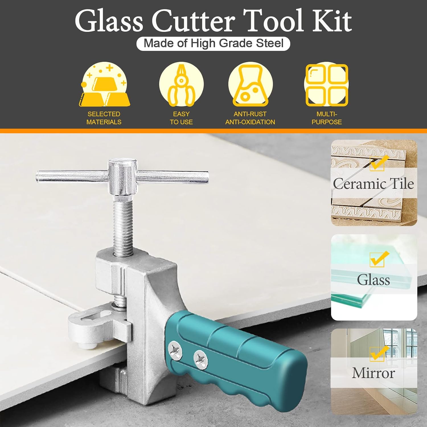 11 Pcs Glass Tile Cutter Tool Kit with 2 in1 Handheld Hard Alloy Tile Opener, Blades, Pads, Professional Ceramic Glass Breaking Pliers Set for DIY Home Glass & Tile Cutter image 3