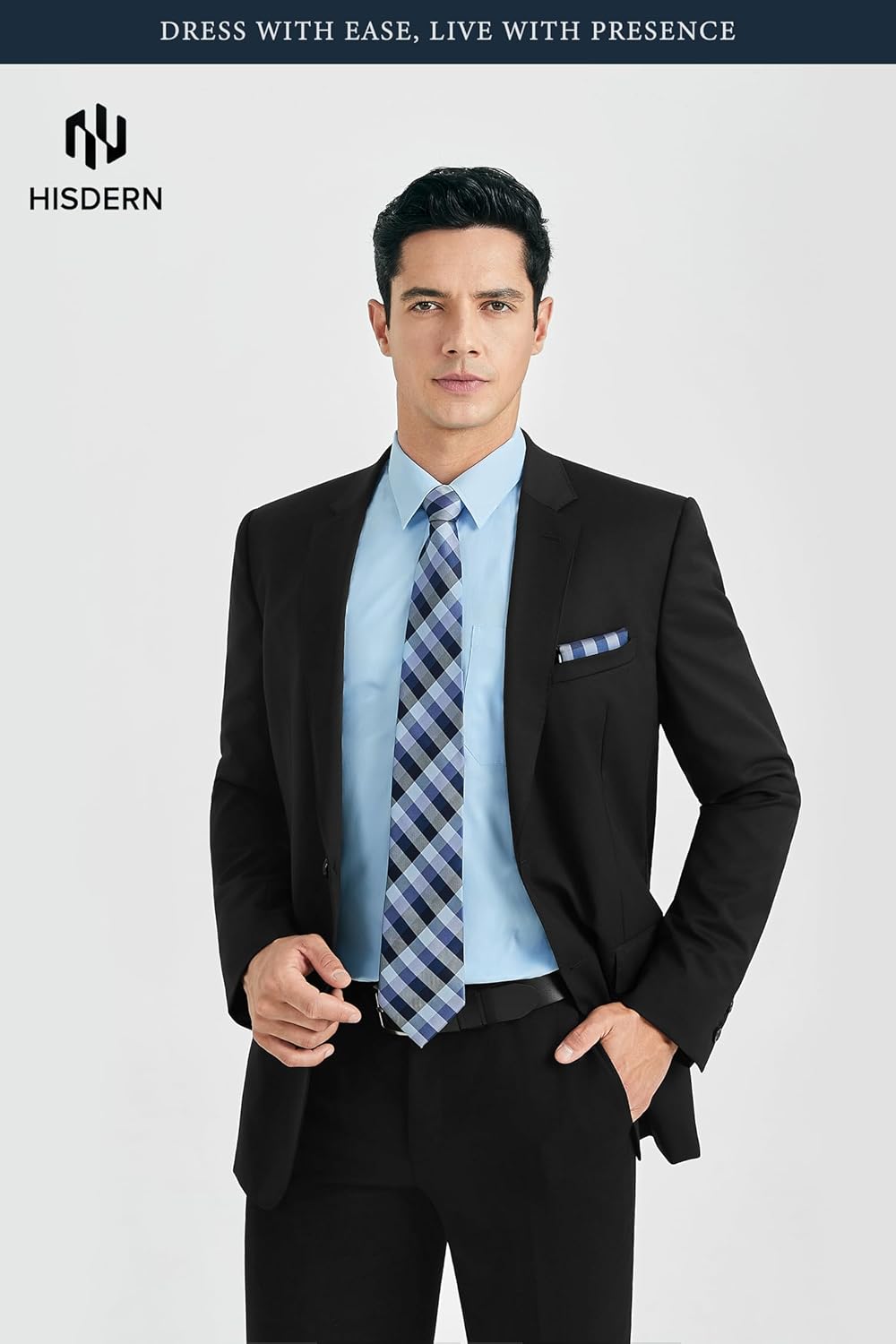 HISDERN 503 Mens Dress Shirt and Tie Handkerchief Set Classic Long Sleeve Shirts Matching Ties Formal Button Down Shirts - Image 4