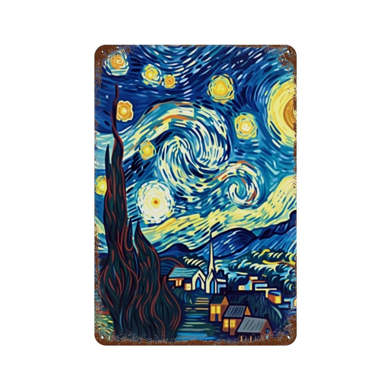 YHGERTKU Cartoon Starry Night 02 Wall Art Retro Iron Vintage Metal Tin Sign Poster Modern Decor for Living Rooms Gift 30x20cm