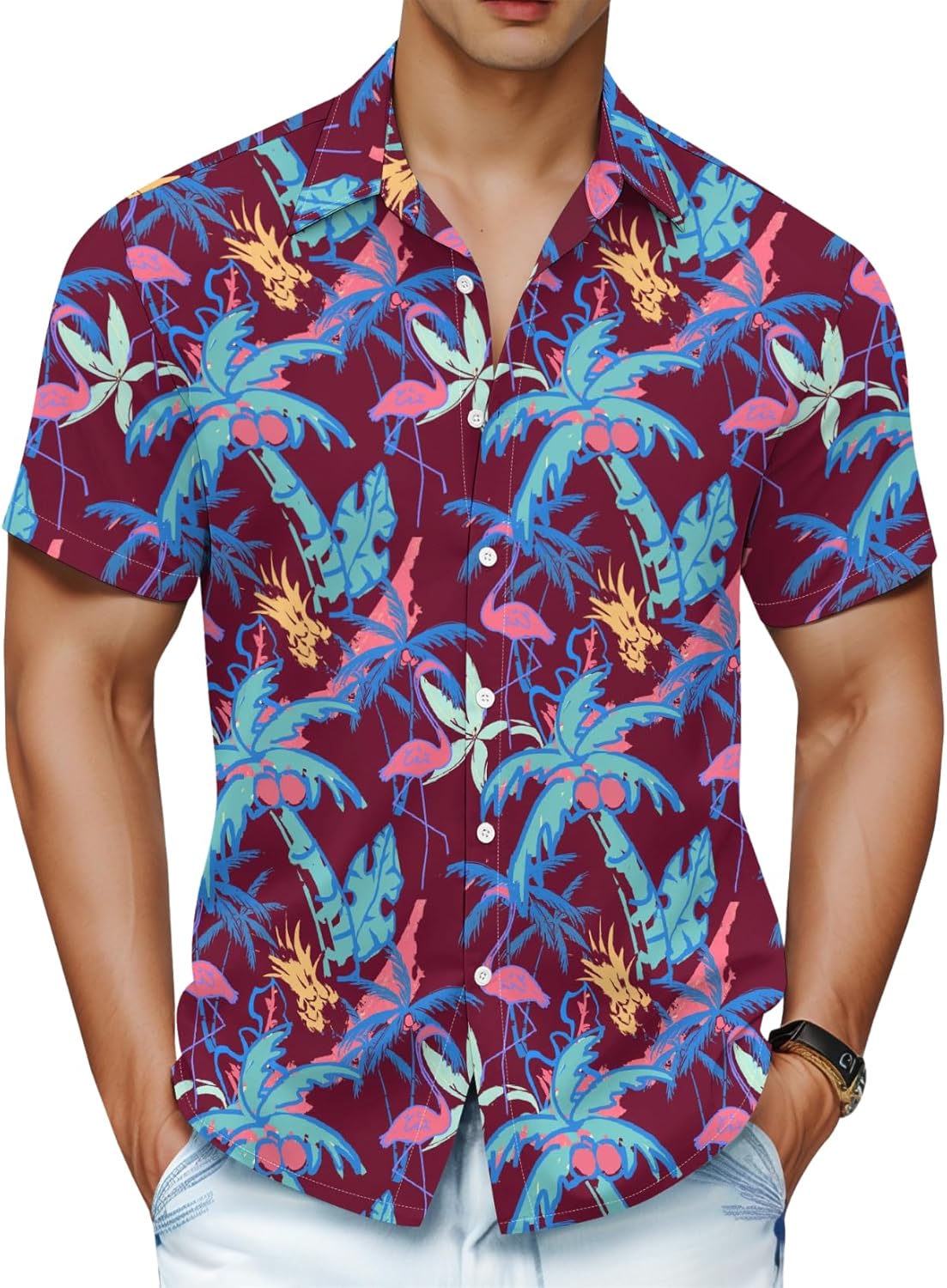 Casual Short Sleeve Button Down Shirts for Men Tropical Floral Holiday Beach Shirts Summer Trendy Collared T Shirts