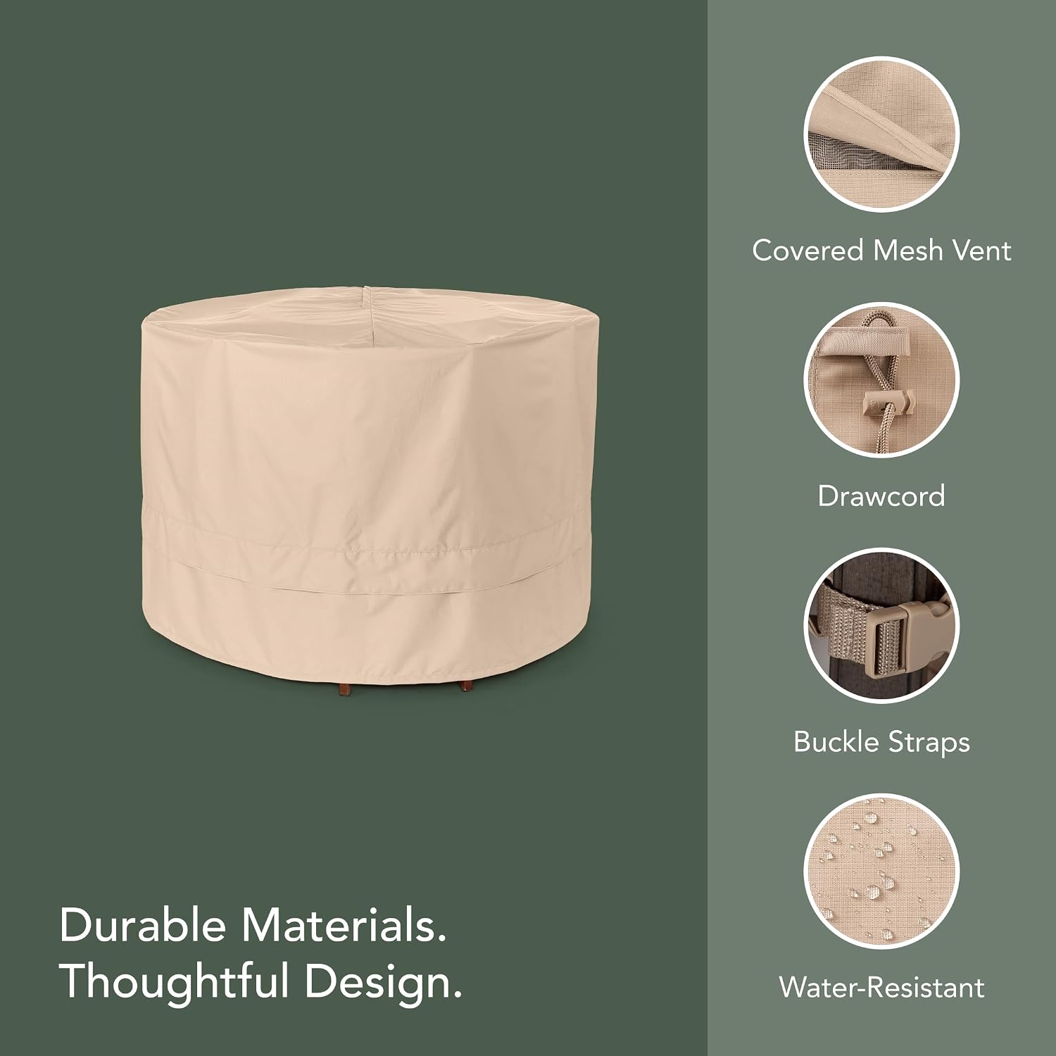 Covermates Ultima Round Fire Pit Cover – Waterproof Heavy-Duty Outdoor Protection with Ripstop Polyester, Mesh Air Vents & Secure Buckle Straps, Round 54DIAMETER x 25H, Ripstop Tan