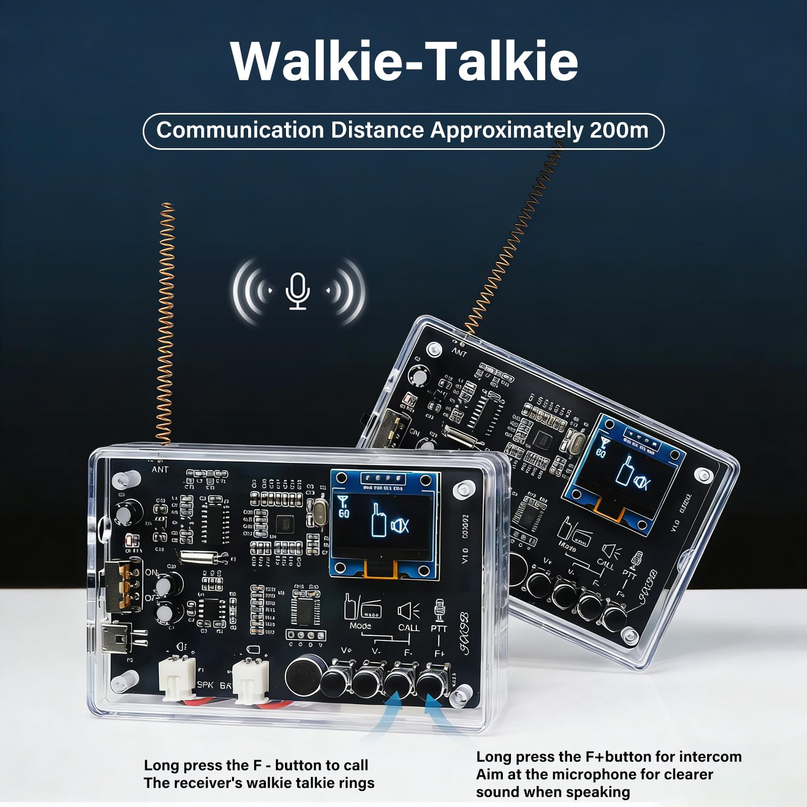 Aideepen 2 Set Kit Elettronico, Kit di Saldatura Walkie-Talkie Radio FM 2 in 1, Radio Digitale Fai da Te con Display OLED 87-108 MHz Kit di Pratica di Saldatura per Apprendimento e Insegnamento